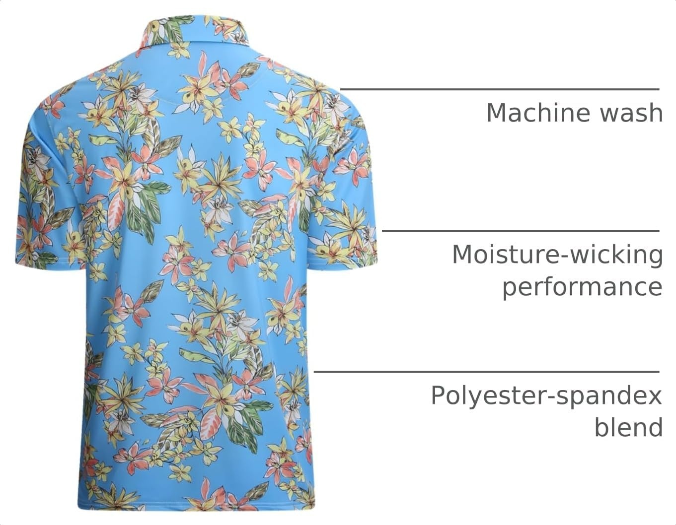 image:imageAlex Vando Mens Hawaiian Golf Shirt Moisture Wicking Digital Print Polo Tropical vivid patterns Sweatabsorbing Flexible stretch weave Side air slits Unrestricted daily activityYellow Flower