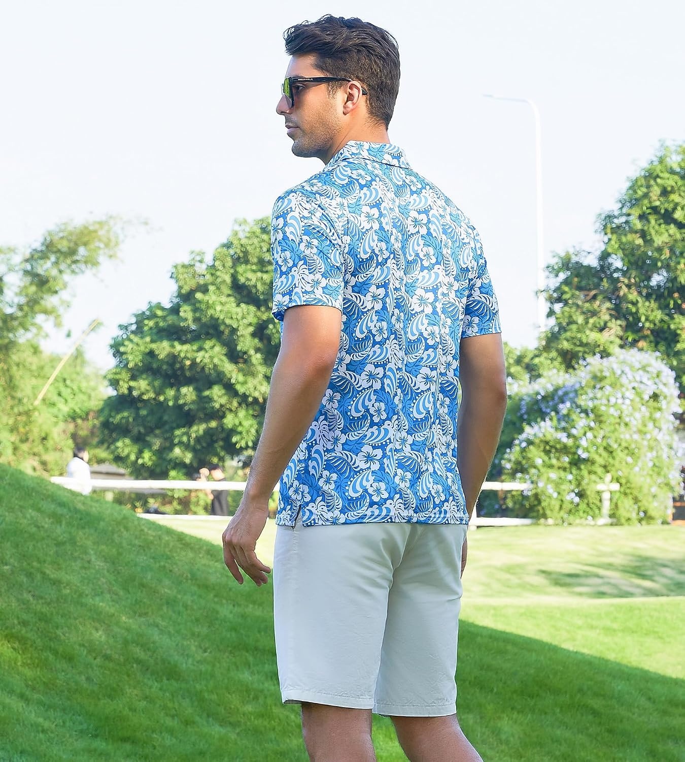 image:imageAlex Vando Mens Hawaiian Golf Shirt Moisture Wicking Digital Print Polo Tropical vivid patterns Sweatabsorbing Flexible stretch weave Side air slits Unrestricted daily activityTurquoise Leaf