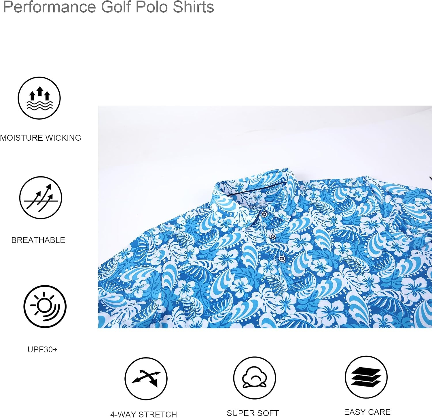image:imageAlex Vando Mens Hawaiian Golf Shirt Moisture Wicking Digital Print Polo Tropical vivid patterns Sweatabsorbing Flexible stretch weave Side air slits Unrestricted daily activityTurquoise Leaf