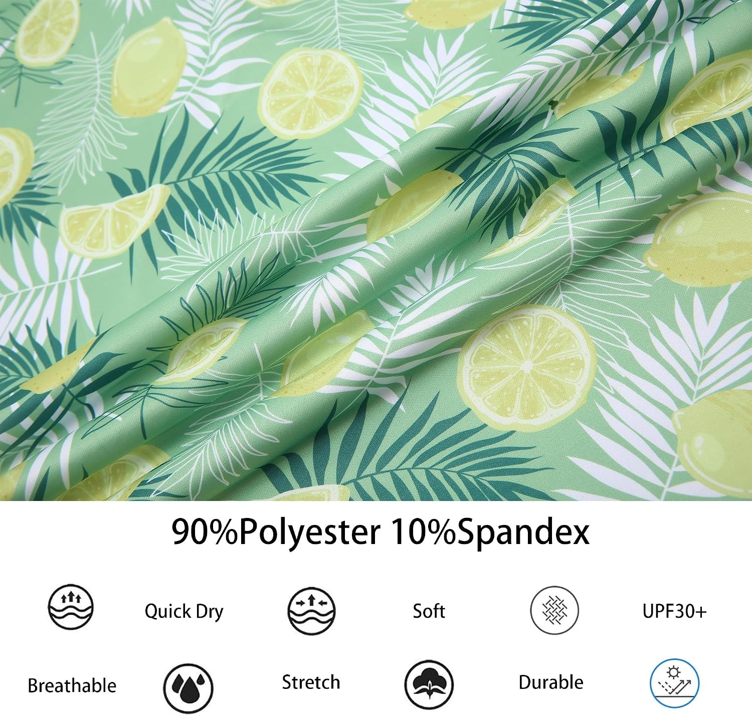 image:imageAlex Vando Mens Hawaiian Golf Shirt Moisture Wicking Digital Print Polo Tropical vivid patterns Sweatabsorbing Flexible stretch weave Side air slits Unrestricted daily activityGreen Lemon