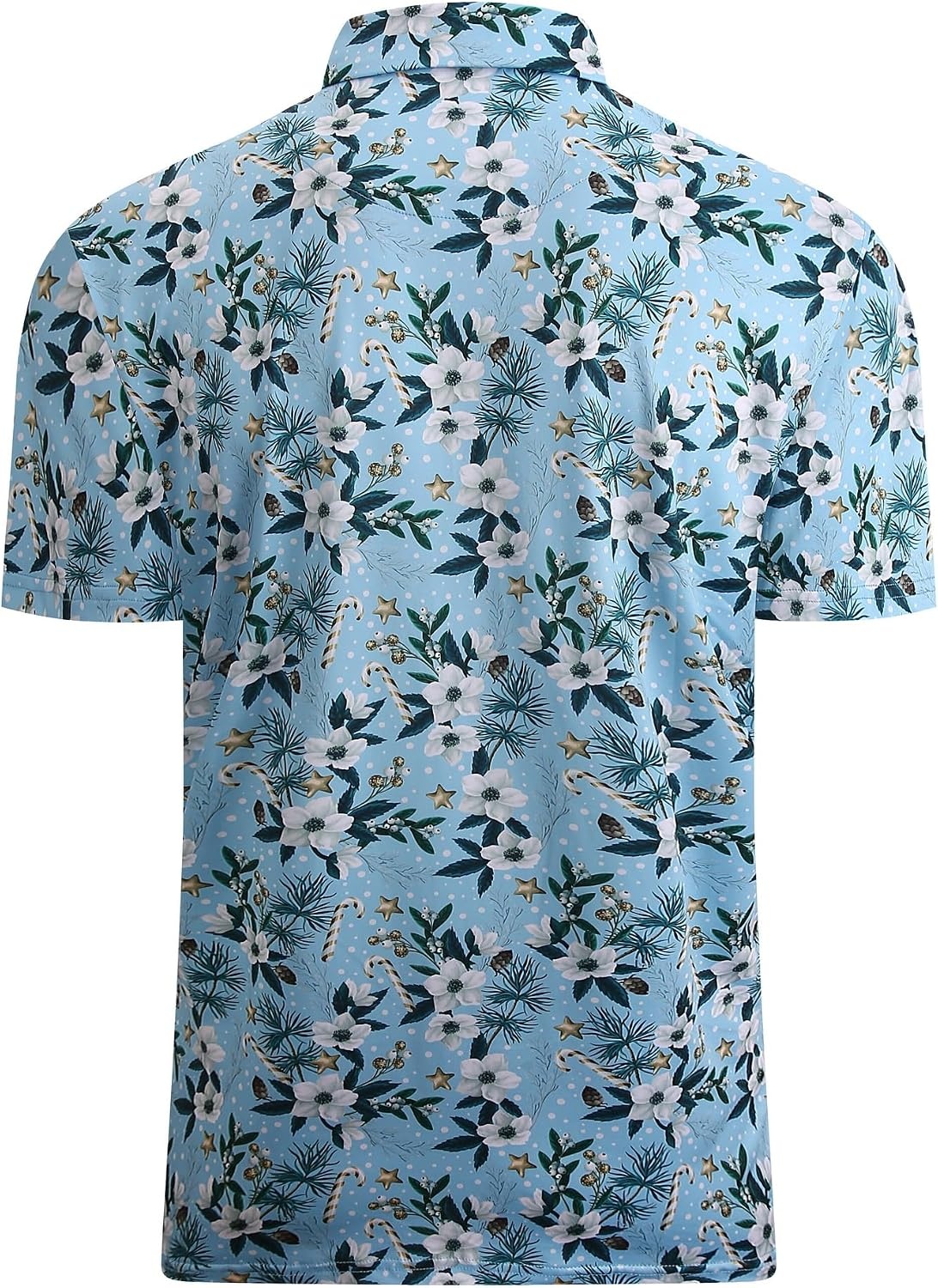 image:imageAlex Vando Mens Hawaiian Golf Shirt Moisture Wicking Digital Print Polo Tropical vivid patterns Sweatabsorbing Flexible stretch weave Side air slits Unrestricted daily activityWhite Christmas Flower