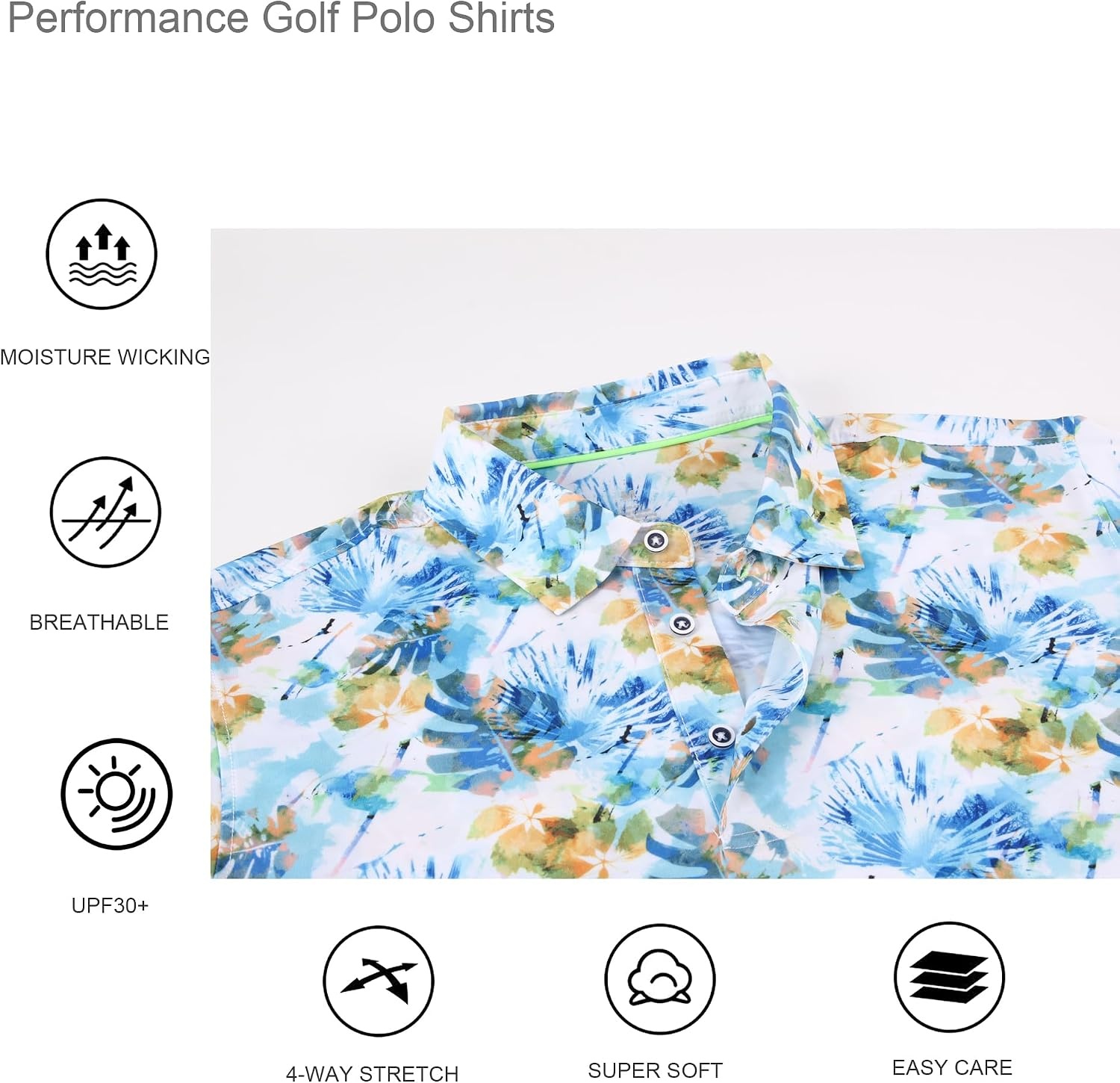 image:imageAlex Vando Mens Hawaiian Golf Shirt Moisture Wicking Digital Print Polo Tropical vivid patterns Sweatabsorbing Flexible stretch weave Side air slits Unrestricted daily activityYellow Leaf