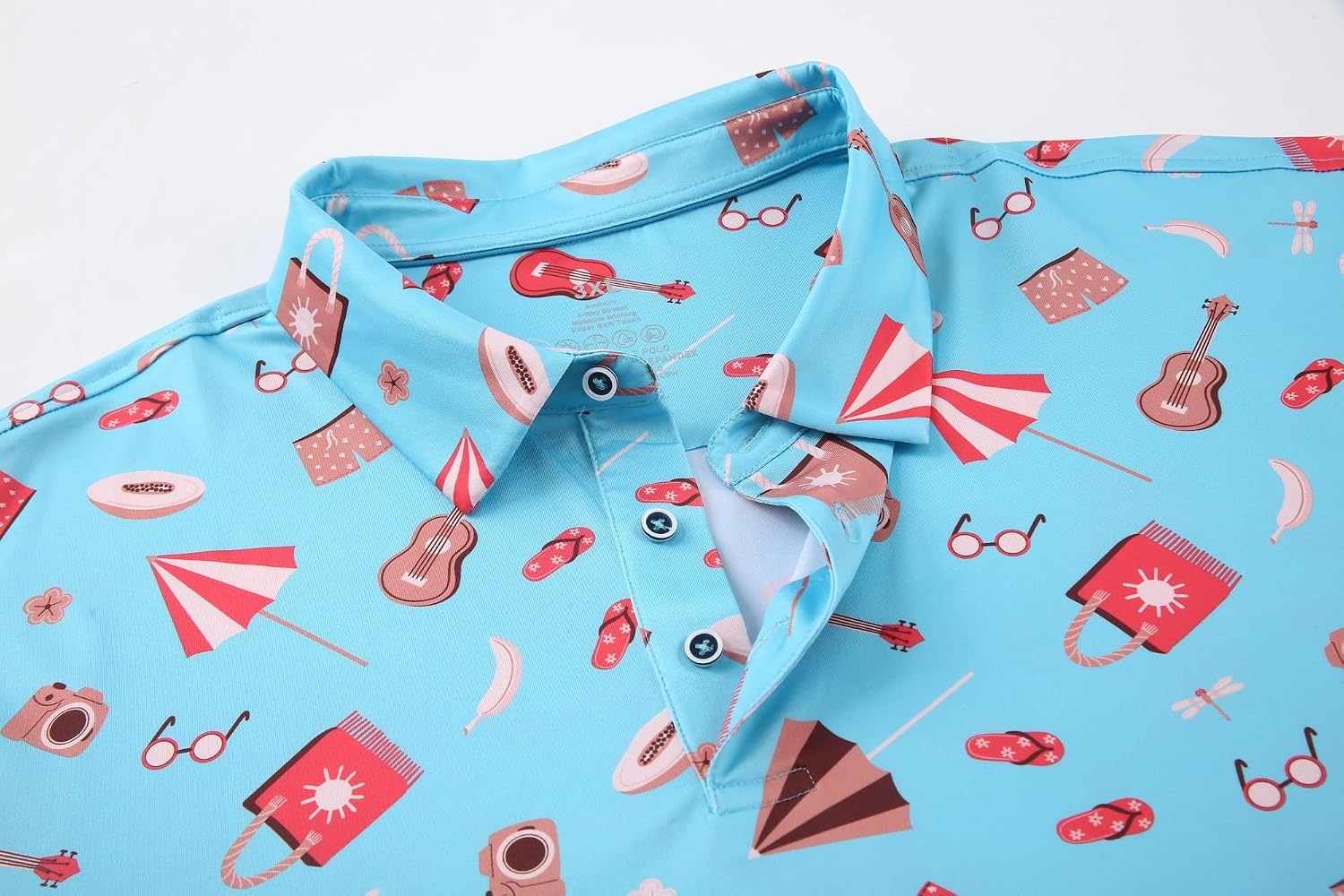 image:imageAlex Vando Mens Hawaiian Golf Shirt Moisture Wicking Digital Print Polo Tropical vivid patterns Sweatabsorbing Flexible stretch weave Side air slits Unrestricted daily activityBlue Guita