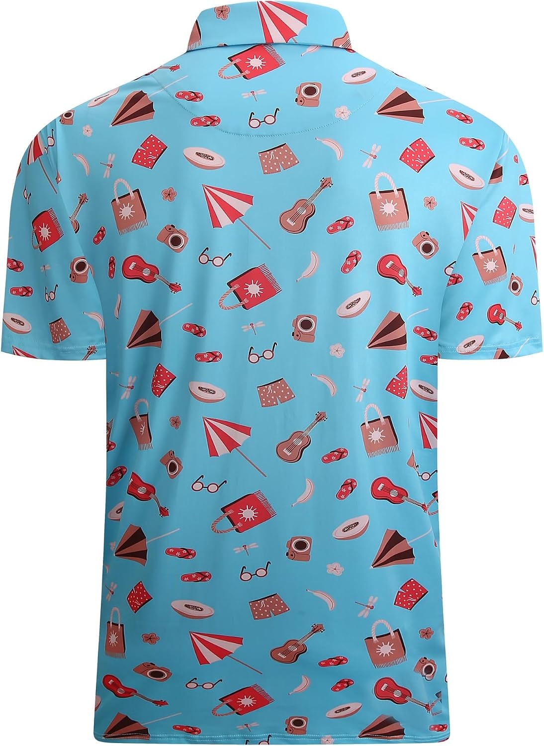 image:imageAlex Vando Mens Hawaiian Golf Shirt Moisture Wicking Digital Print Polo Tropical vivid patterns Sweatabsorbing Flexible stretch weave Side air slits Unrestricted daily activityBlue Guita