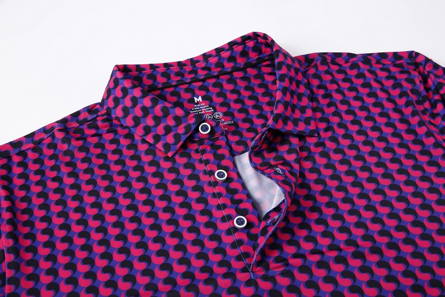 image:imageAlex Vando Mens Hawaiian Golf Shirt Moisture Wicking Digital Print Polo Tropical vivid patterns Sweatabsorbing Flexible stretch weave Side air slits Unrestricted daily activity90 Fuchsia Paisley
