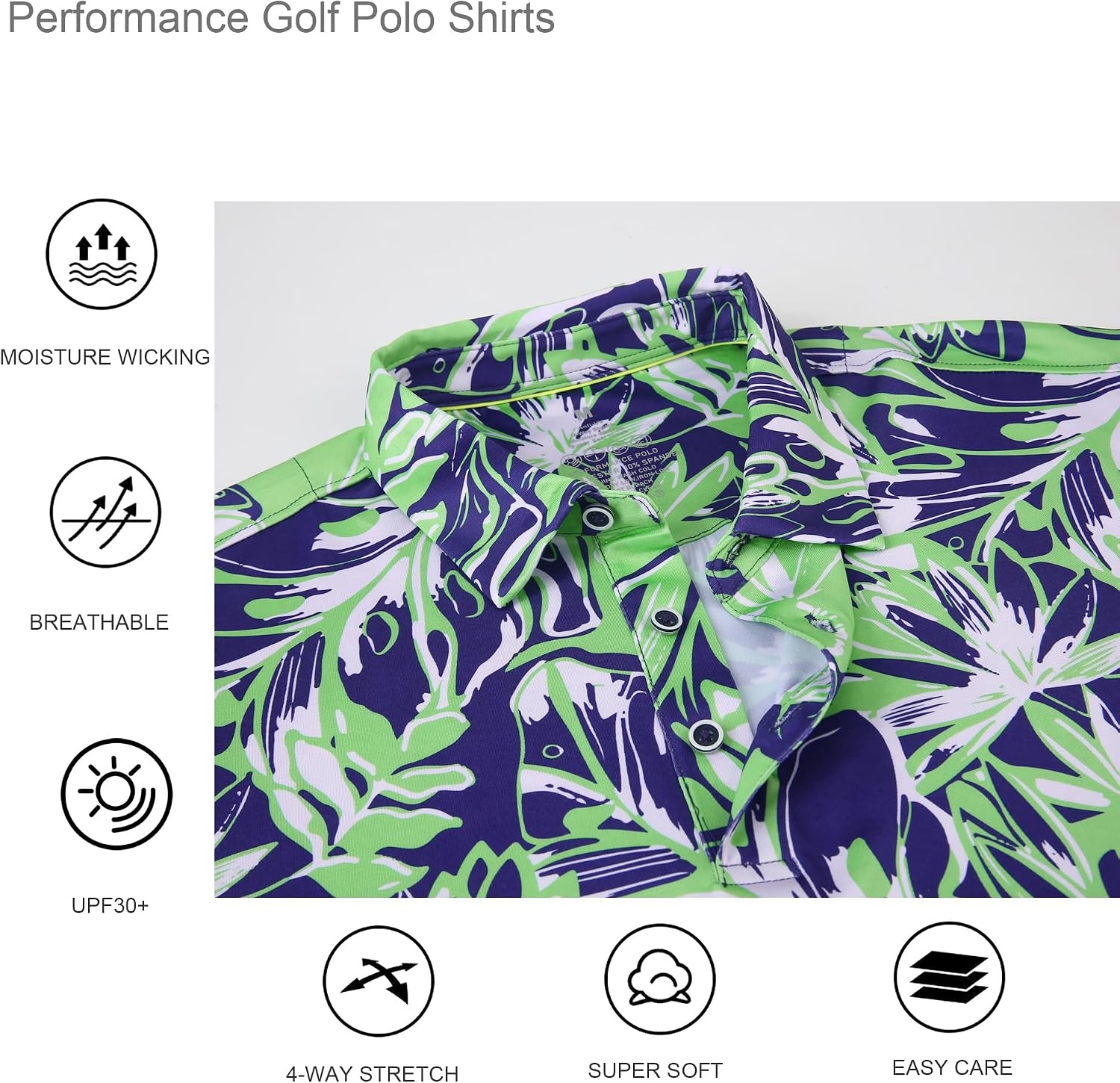 image:imageAlex Vando Mens Hawaiian Golf Shirt Moisture Wicking Digital Print Polo Tropical vivid patterns Sweatabsorbing Flexible stretch weave Side air slits Unrestricted daily activityAbstract Tropical Leaves