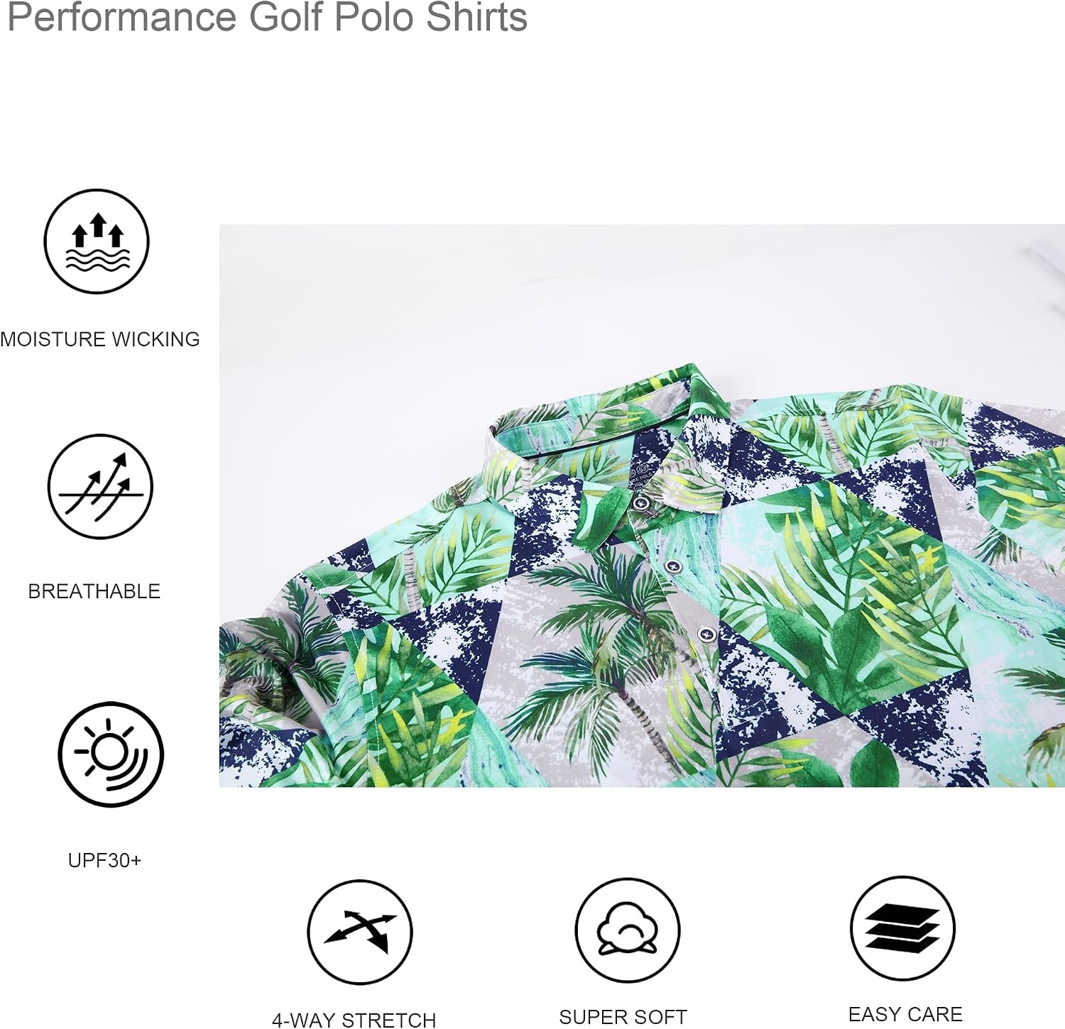image:imageAlex Vando Mens Hawaiian Golf Shirt Moisture Wicking Digital Print Polo Tropical vivid patterns Sweatabsorbing Flexible stretch weave Side air slits Unrestricted daily activityNavy Palm