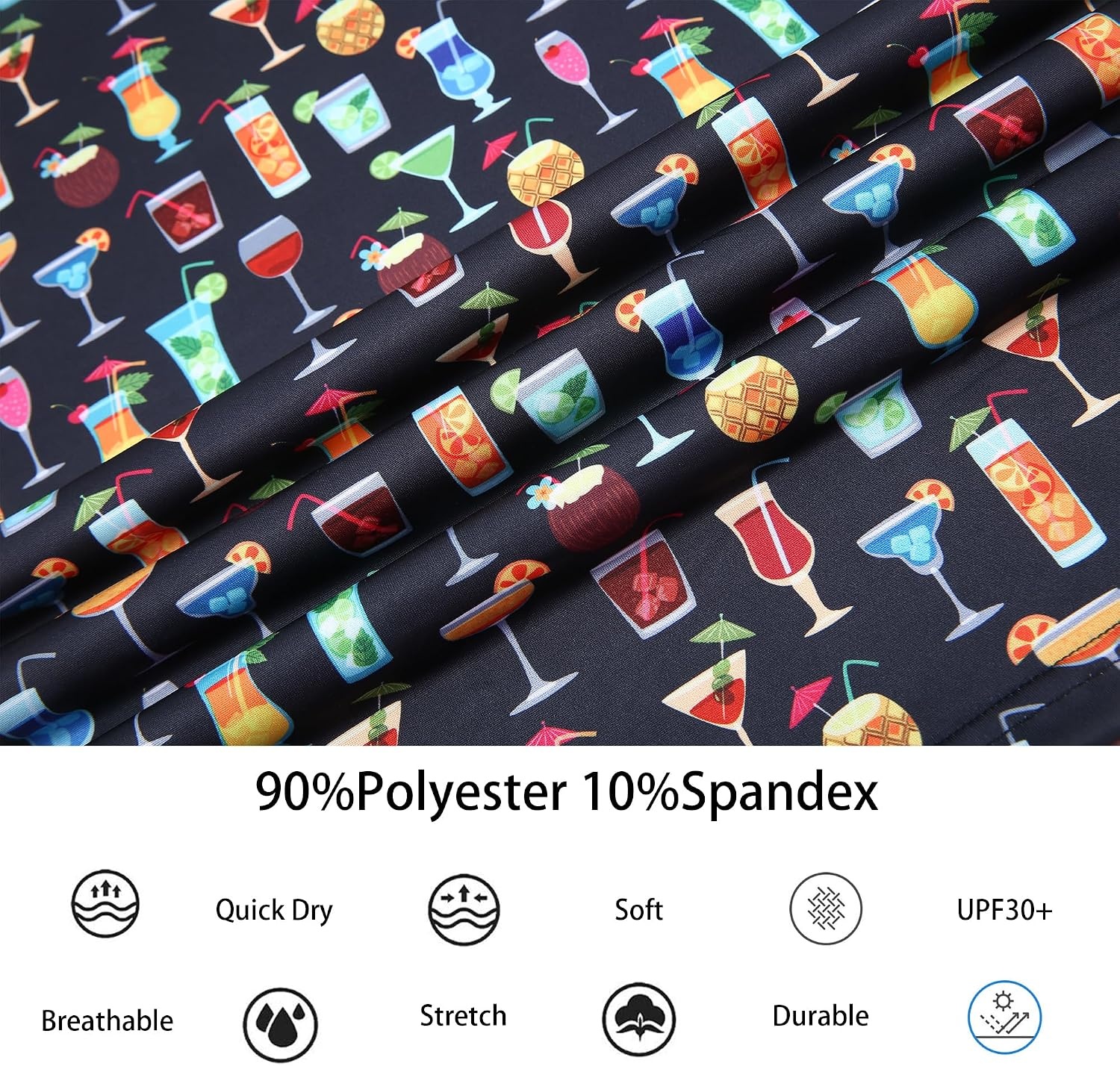 image:imageAlex Vando Mens Hawaiian Golf Shirt Moisture Wicking Digital Print Polo Tropical vivid patterns Sweatabsorbing Flexible stretch weave Side air slits Unrestricted daily activityBlack Drinking