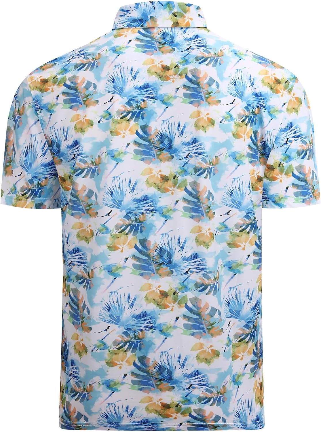 image:imageAlex Vando Mens Hawaiian Golf Shirt Moisture Wicking Digital Print Polo Tropical vivid patterns Sweatabsorbing Flexible stretch weave Side air slits Unrestricted daily activityYellow Leaf