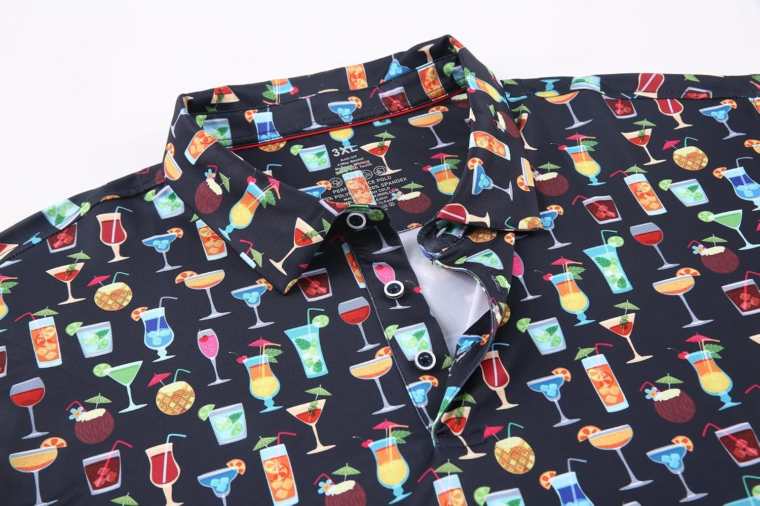 image:imageAlex Vando Mens Hawaiian Golf Shirt Moisture Wicking Digital Print Polo Tropical vivid patterns Sweatabsorbing Flexible stretch weave Side air slits Unrestricted daily activityBlack Drinking