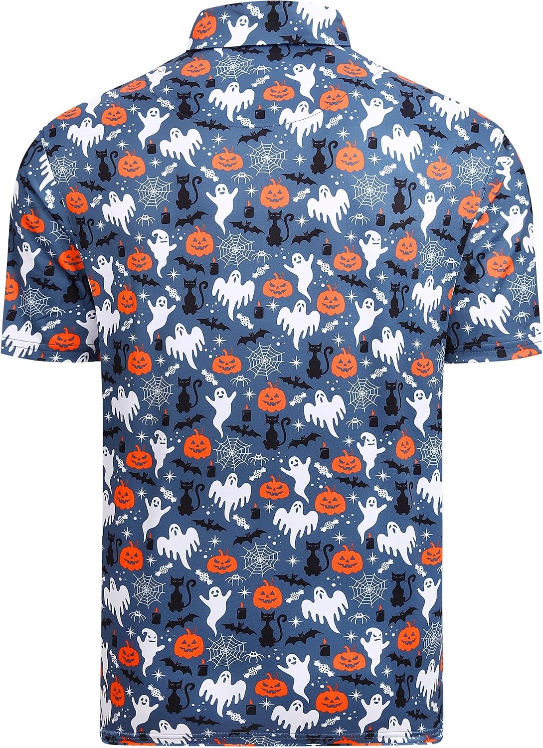 image:imageAlex Vando Mens Hawaiian Golf Shirt Moisture Wicking Digital Print Polo Tropical vivid patterns Sweatabsorbing Flexible stretch weave Side air slits Unrestricted daily activityDustyblue Pumpkin