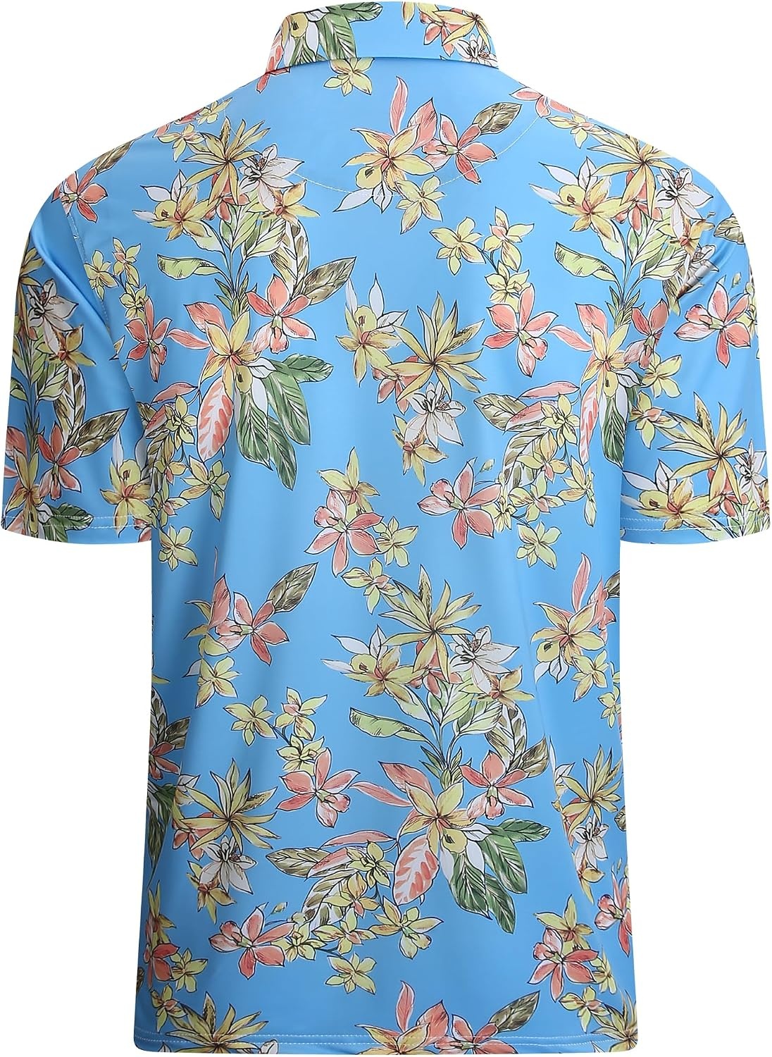 image:imageAlex Vando Mens Hawaiian Golf Shirt Moisture Wicking Digital Print Polo Tropical vivid patterns Sweatabsorbing Flexible stretch weave Side air slits Unrestricted daily activityYellow Flower