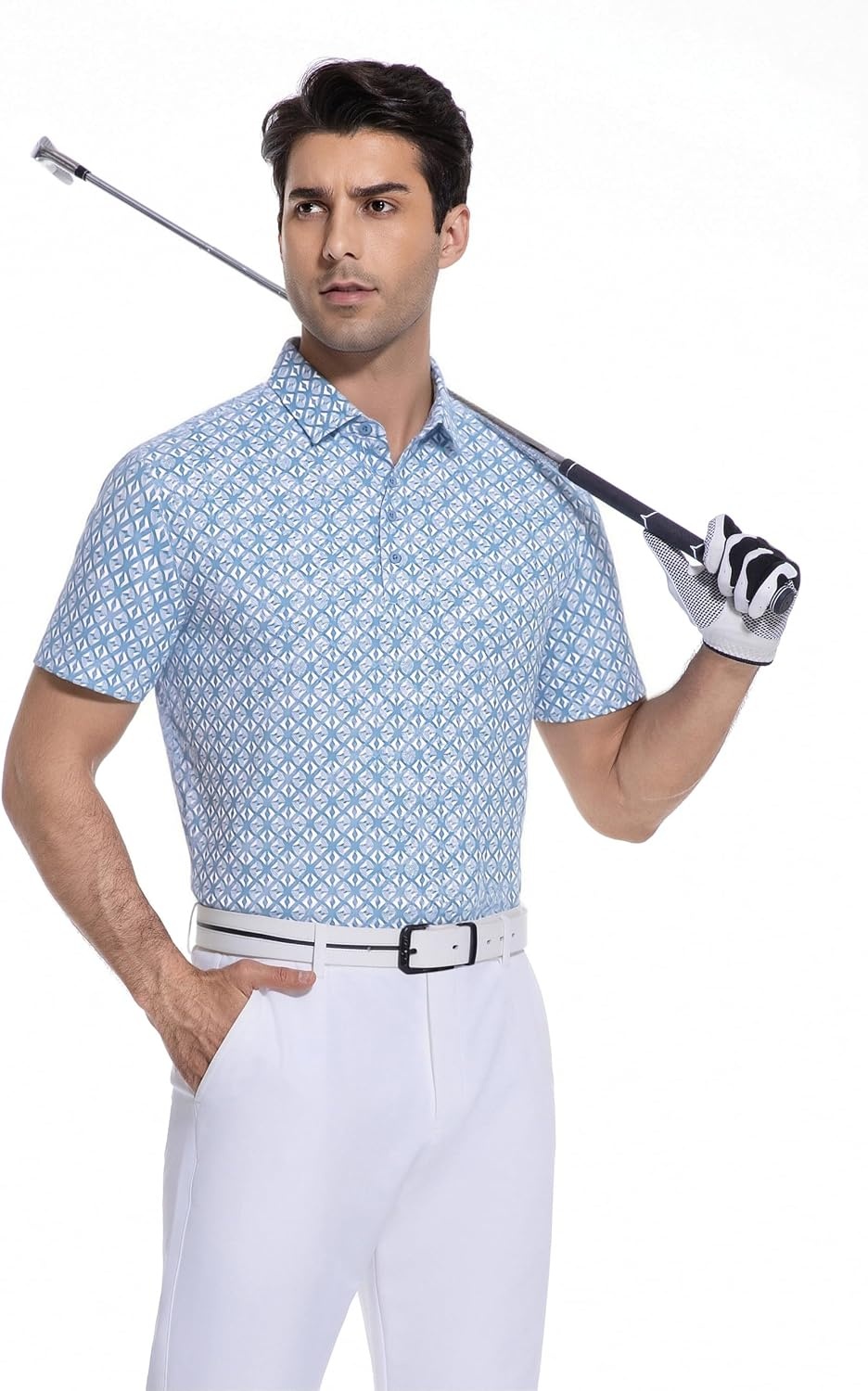 image:imageAlex Vando Mens Polo Shirts Short Sleeve Breeze Printed Dry Fit Golf Shirt Quick Dry Cooling Fabric Prevents Sunburn StayFlat Hidden Collar Solves Curling Easy Care NonIron Machine WashableLtbluediamond