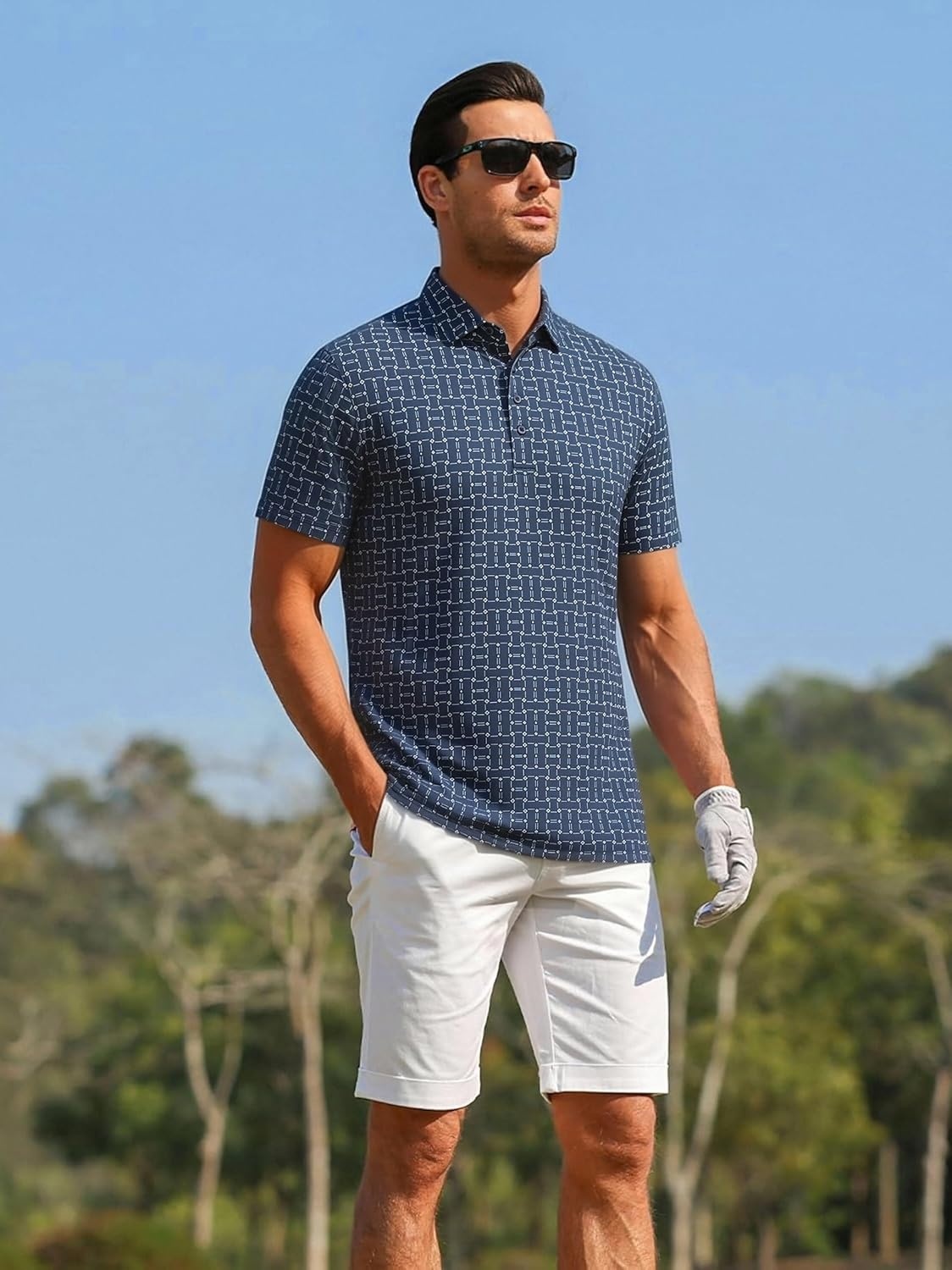 image:imageAlex Vando Mens Polo Shirts Short Sleeve Breeze Printed Dry Fit Golf Shirt Quick Dry Cooling Fabric Prevents Sunburn StayFlat Hidden Collar Solves Curling Easy Care NonIron Machine WashableNavydash