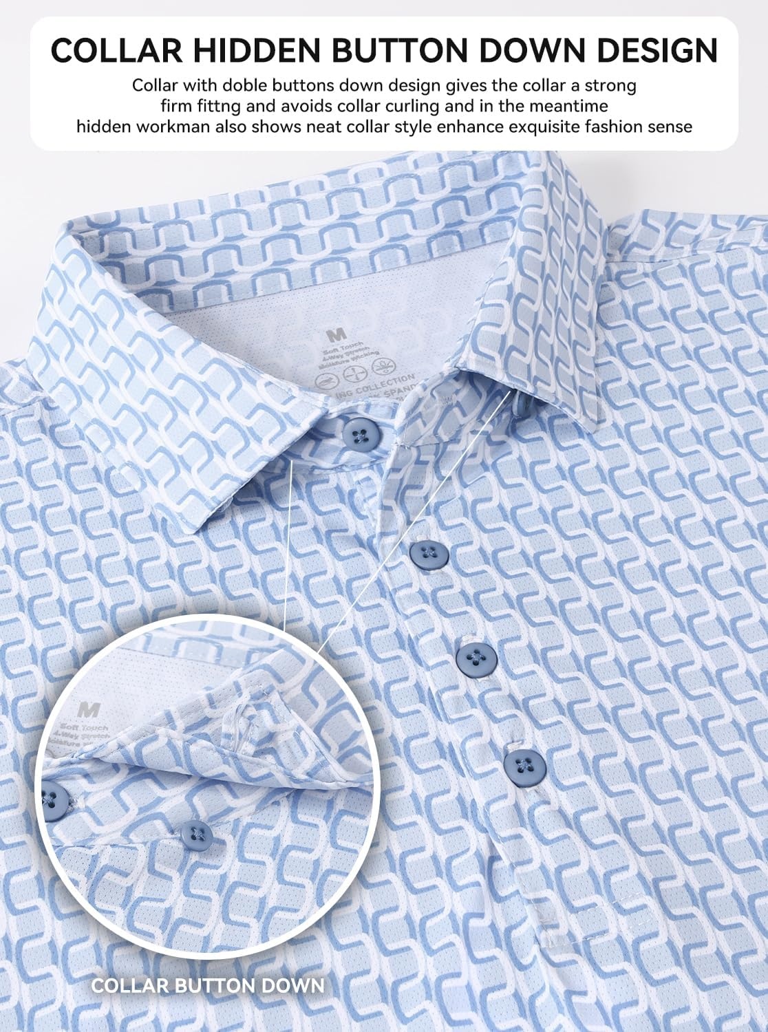 image:imageAlex Vando Mens Polo Shirts Short Sleeve Breeze Printed Dry Fit Golf Shirt Quick Dry Cooling Fabric Prevents Sunburn StayFlat Hidden Collar Solves Curling Easy Care NonIron Machine WashableLtbluechain