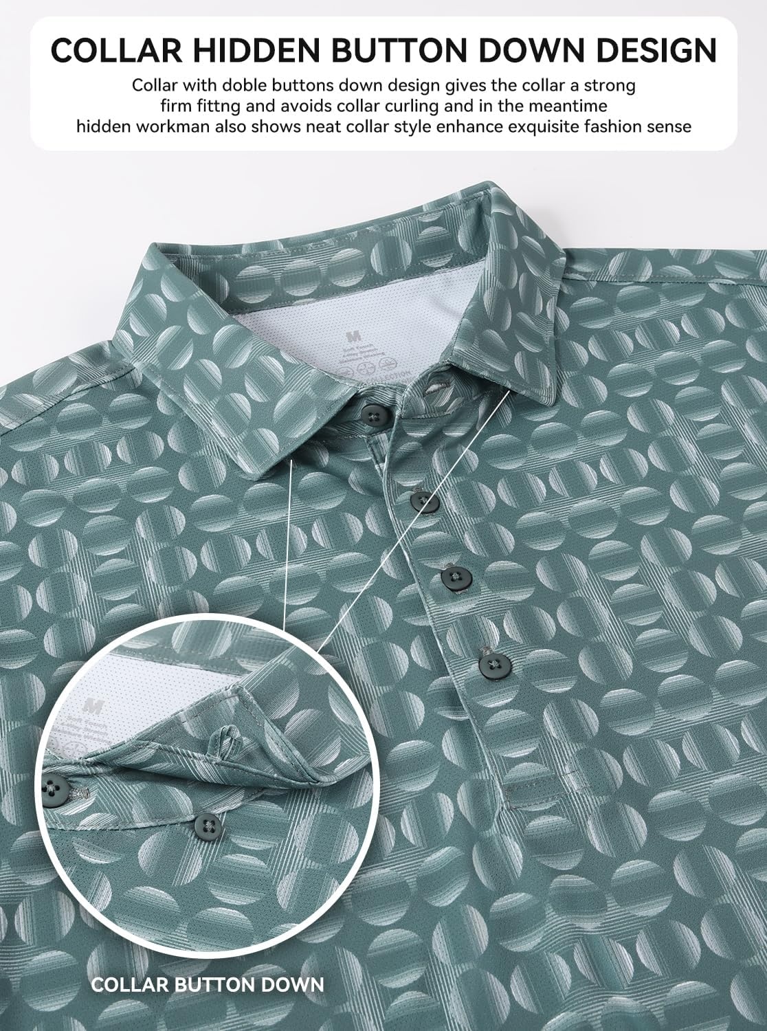 image:imageAlex Vando Mens Polo Shirts Short Sleeve Breeze Printed Dry Fit Golf Shirt Quick Dry Cooling Fabric Prevents Sunburn StayFlat Hidden Collar Solves Curling Easy Care NonIron Machine WashableGreygreencircle