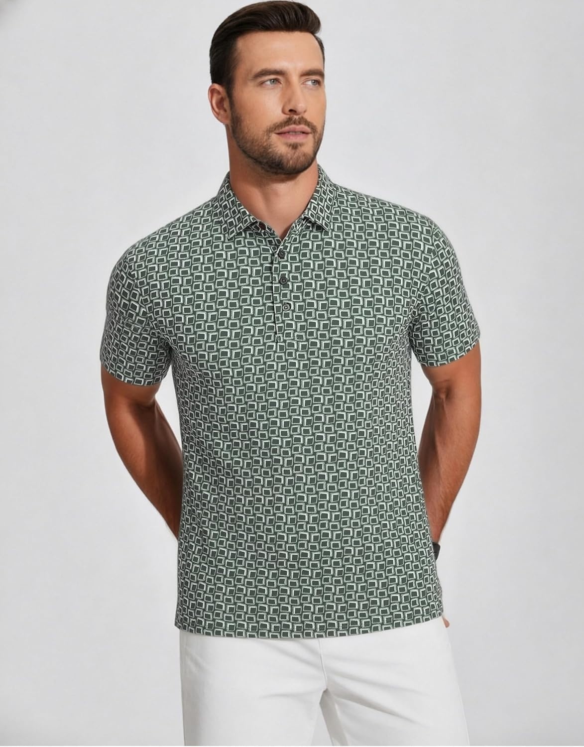 image:imageAlex Vando Mens Polo Shirts Short Sleeve Breeze Printed Dry Fit Golf Shirt Quick Dry Cooling Fabric Prevents Sunburn StayFlat Hidden Collar Solves Curling Easy Care NonIron Machine WashableArmyblock