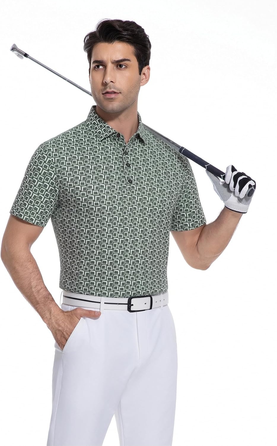 image:imageAlex Vando Mens Polo Shirts Short Sleeve Breeze Printed Dry Fit Golf Shirt Quick Dry Cooling Fabric Prevents Sunburn StayFlat Hidden Collar Solves Curling Easy Care NonIron Machine WashableArmyblock