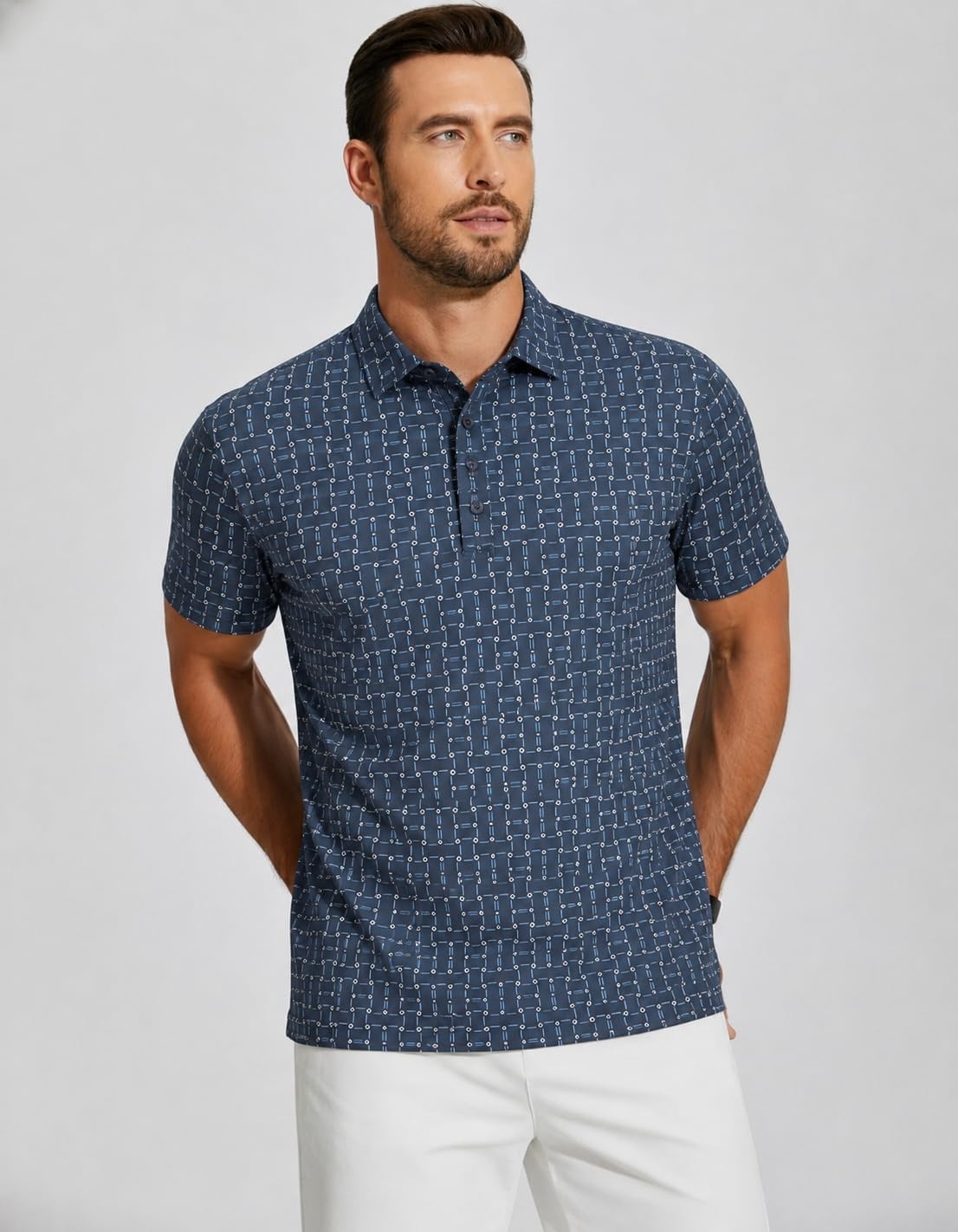 image:imageAlex Vando Mens Polo Shirts Short Sleeve Breeze Printed Dry Fit Golf Shirt Quick Dry Cooling Fabric Prevents Sunburn StayFlat Hidden Collar Solves Curling Easy Care NonIron Machine WashableNavydash