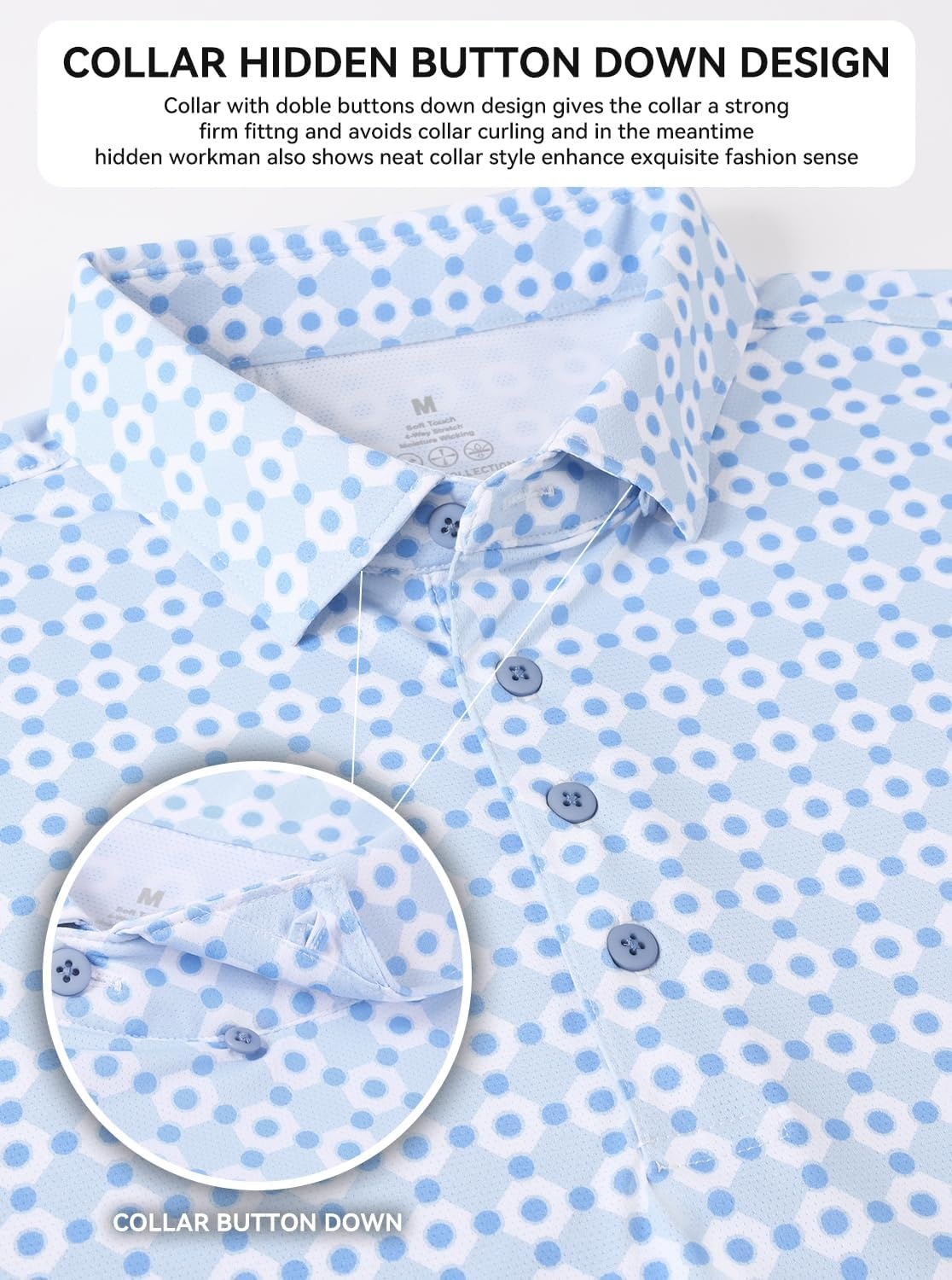 image:imageAlex Vando Mens Polo Shirts Short Sleeve Breeze Printed Dry Fit Golf Shirt Quick Dry Cooling Fabric Prevents Sunburn StayFlat Hidden Collar Solves Curling Easy Care NonIron Machine WashableLtbluedot