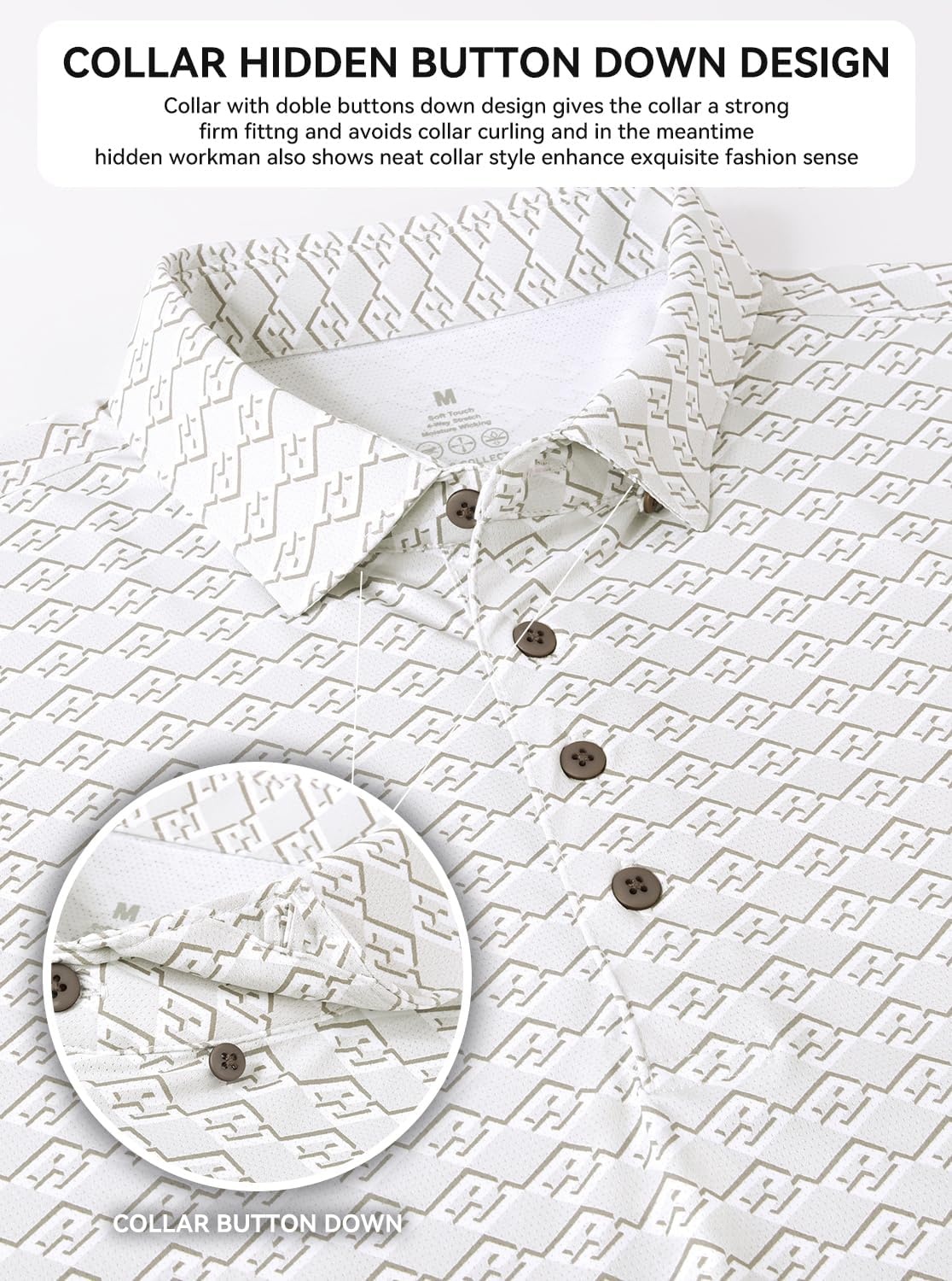 image:imageAlex Vando Mens Polo Shirts Short Sleeve Breeze Printed Dry Fit Golf Shirt Quick Dry Cooling Fabric Prevents Sunburn StayFlat Hidden Collar Solves Curling Easy Care NonIron Machine WashableBeigediamond