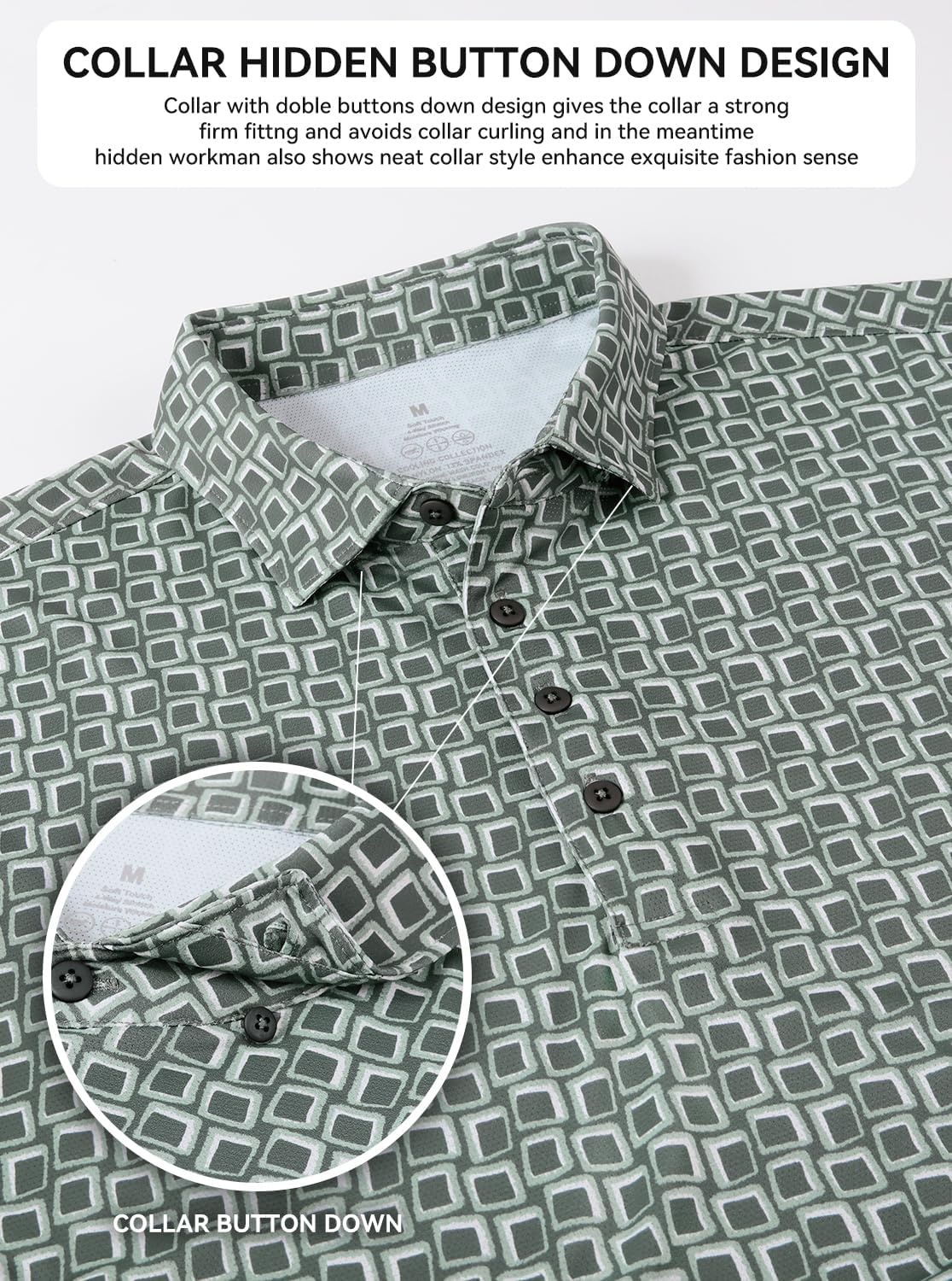image:imageAlex Vando Mens Polo Shirts Short Sleeve Breeze Printed Dry Fit Golf Shirt Quick Dry Cooling Fabric Prevents Sunburn StayFlat Hidden Collar Solves Curling Easy Care NonIron Machine WashableArmyblock