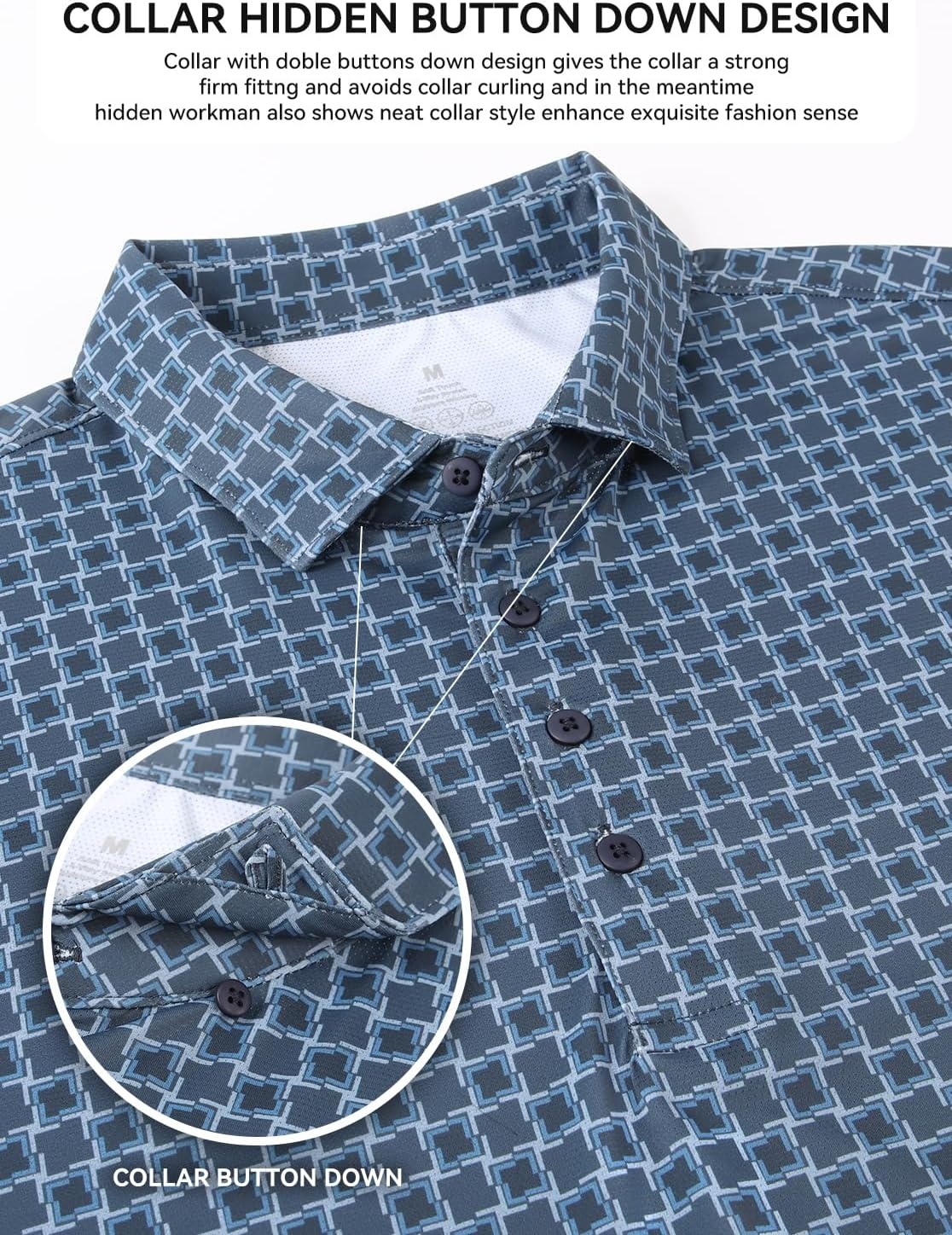 image:imageAlex Vando Mens Polo Shirts Short Sleeve Breeze Printed Dry Fit Golf Shirt Quick Dry Cooling Fabric Prevents Sunburn StayFlat Hidden Collar Solves Curling Easy Care NonIron Machine WashableNavygrid