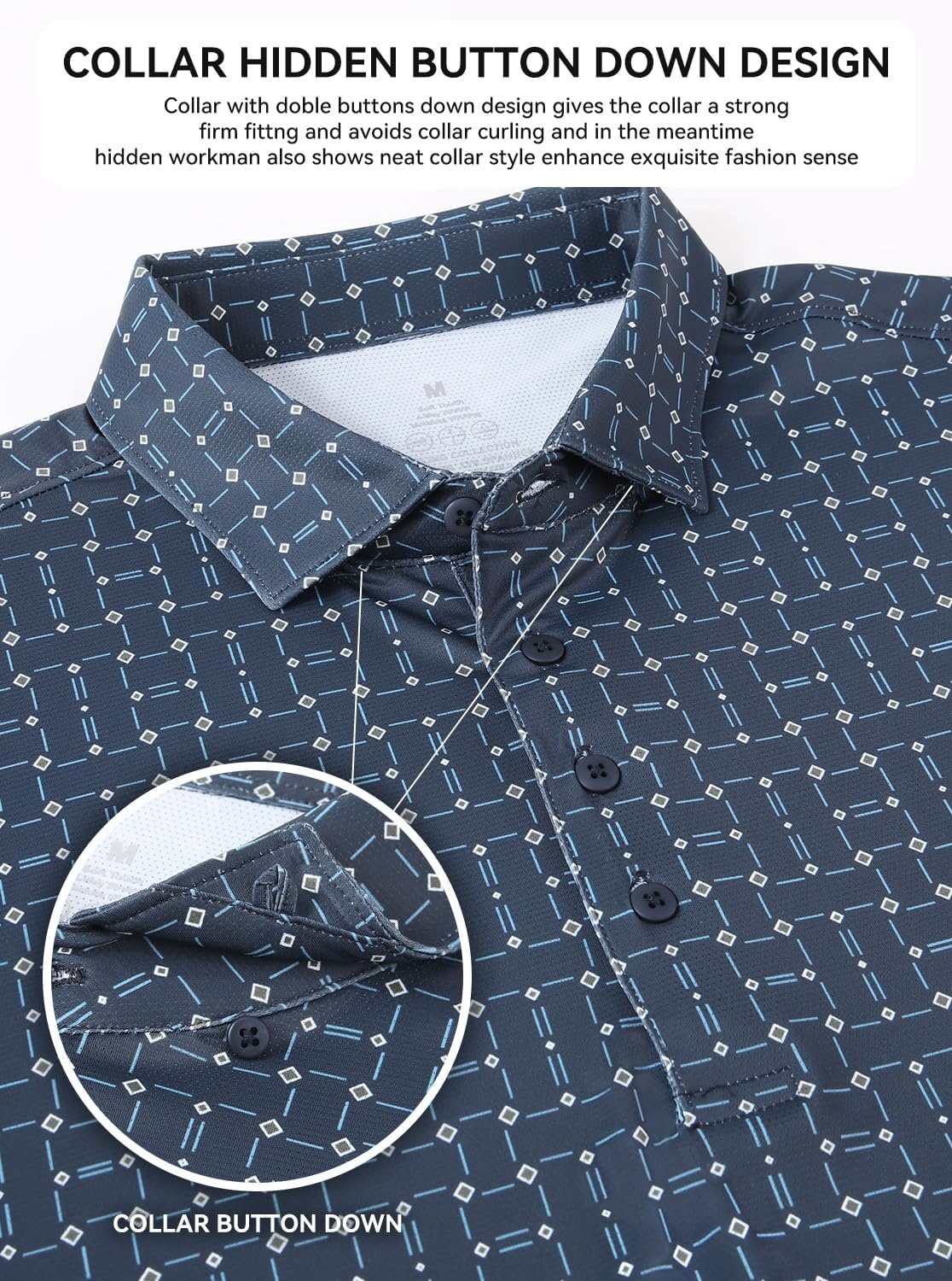 image:imageAlex Vando Mens Polo Shirts Short Sleeve Breeze Printed Dry Fit Golf Shirt Quick Dry Cooling Fabric Prevents Sunburn StayFlat Hidden Collar Solves Curling Easy Care NonIron Machine WashableNavydash