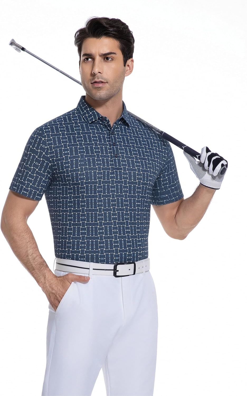 image:imageAlex Vando Mens Polo Shirts Short Sleeve Breeze Printed Dry Fit Golf Shirt Quick Dry Cooling Fabric Prevents Sunburn StayFlat Hidden Collar Solves Curling Easy Care NonIron Machine WashableNavydash