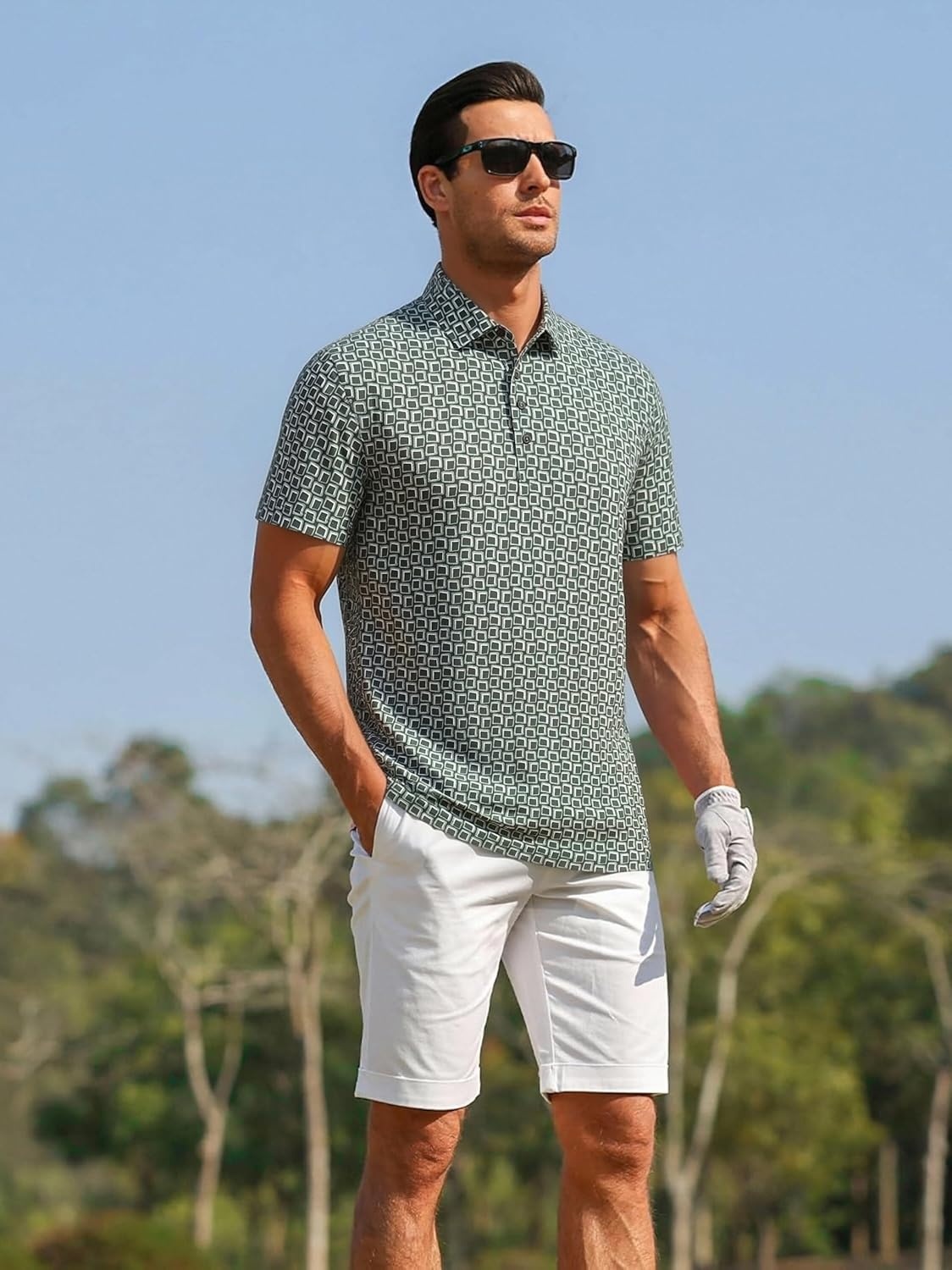 image:imageAlex Vando Mens Polo Shirts Short Sleeve Breeze Printed Dry Fit Golf Shirt Quick Dry Cooling Fabric Prevents Sunburn StayFlat Hidden Collar Solves Curling Easy Care NonIron Machine WashableArmyblock