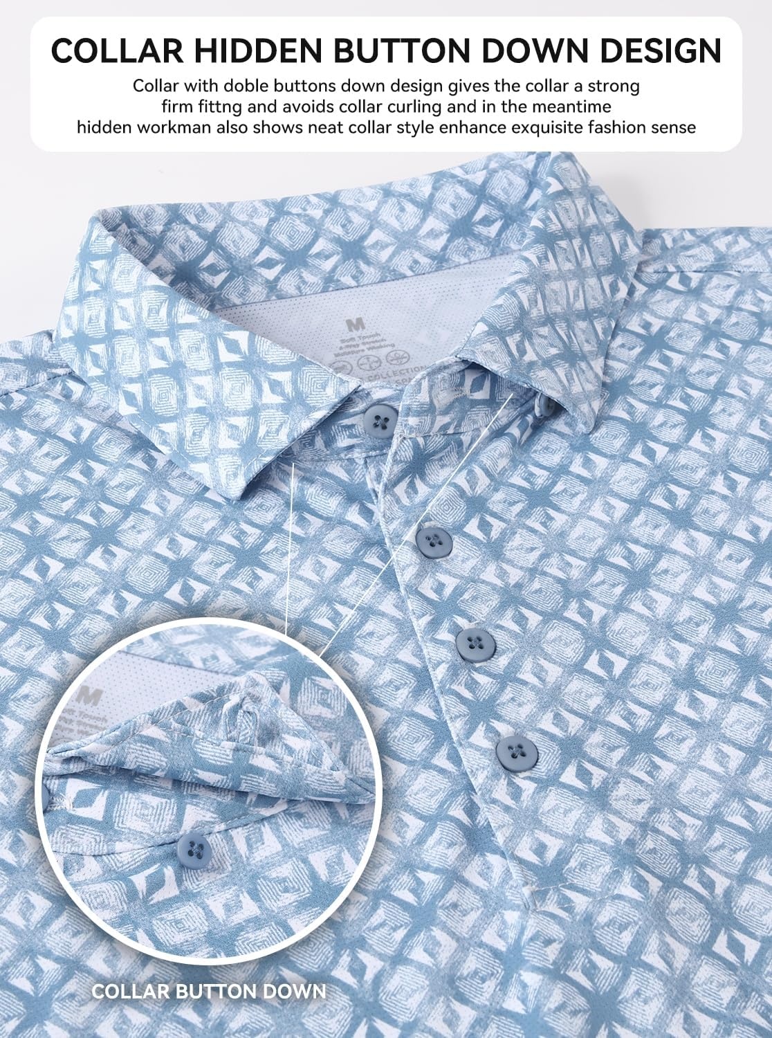 image:imageAlex Vando Mens Polo Shirts Short Sleeve Breeze Printed Dry Fit Golf Shirt Quick Dry Cooling Fabric Prevents Sunburn StayFlat Hidden Collar Solves Curling Easy Care NonIron Machine WashableLtbluediamond