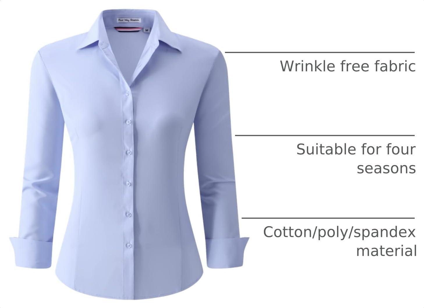 image:imageAlex Vando Womens Dress Shirts Button Down Wrinkle Free Long Sleeve Shirt Breathable 4Way Stretch Fabric Shirt WrinkleResistant Spread Collar Easy Care Ideal For Business amp Everyday WearWrinkle Free Blue