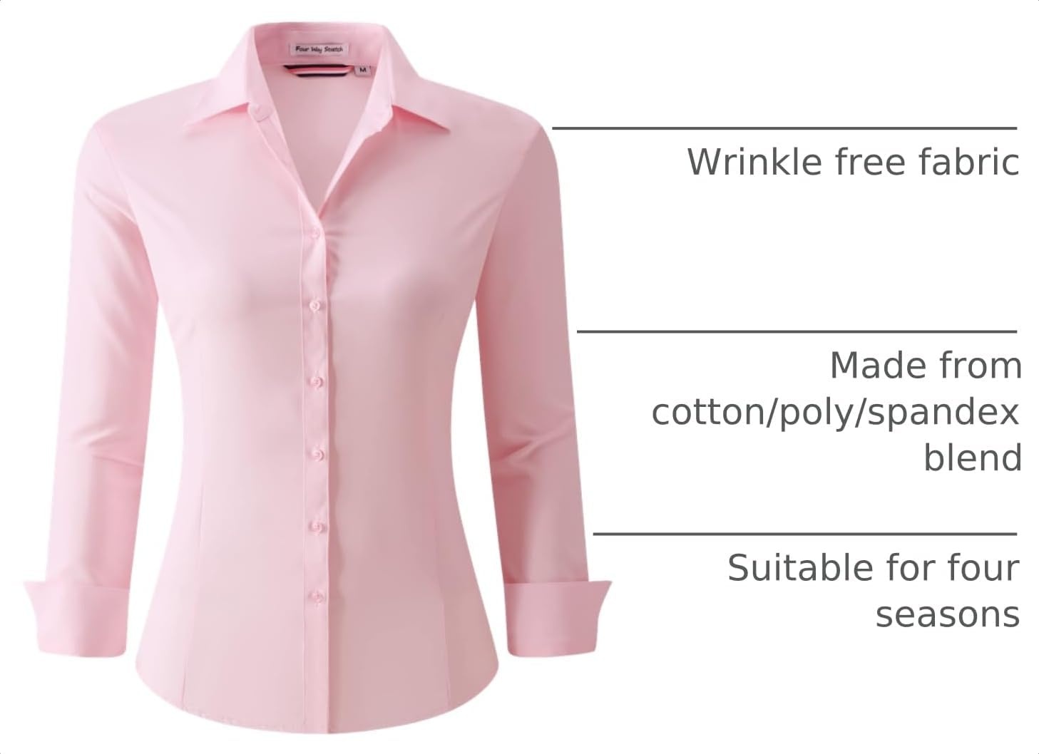 image:imageAlex Vando Womens Dress Shirts Button Down Wrinkle Free Long Sleeve Shirt Breathable 4Way Stretch Fabric Shirt WrinkleResistant Spread Collar Easy Care Ideal For Business amp Everyday WearWrinkle Free Pink