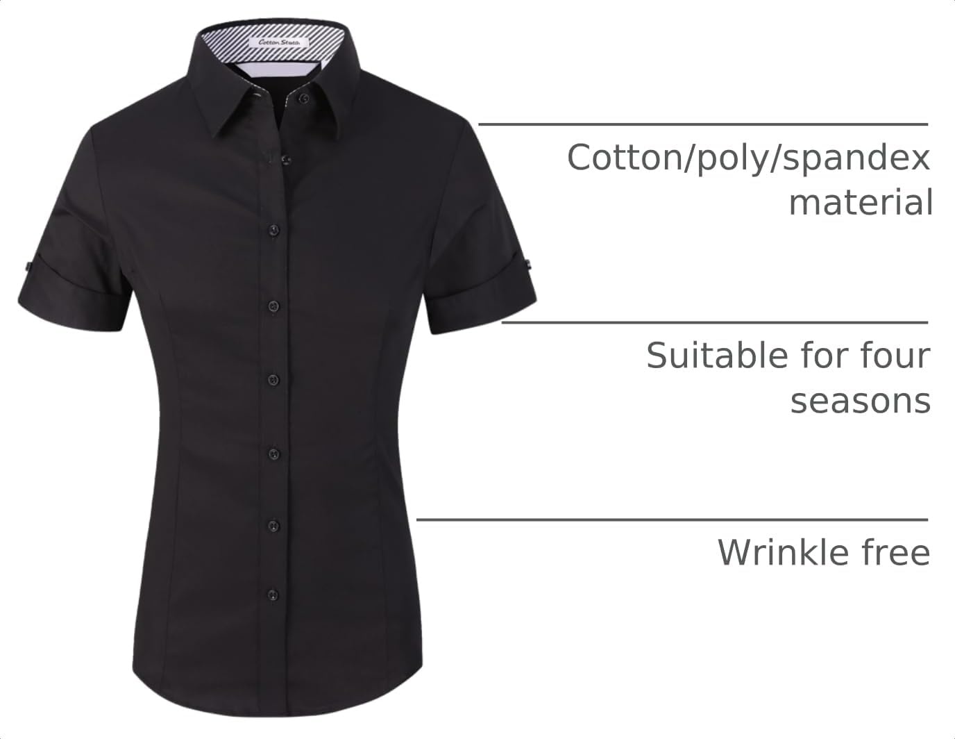 image:imageAlex Vando Womens Dress Shirts Button Down Wrinkle Free Long Sleeve Shirt Breathable 4Way Stretch Fabric Shirt WrinkleResistant Spread Collar Easy Care Ideal For Business amp Everyday WearSs Black