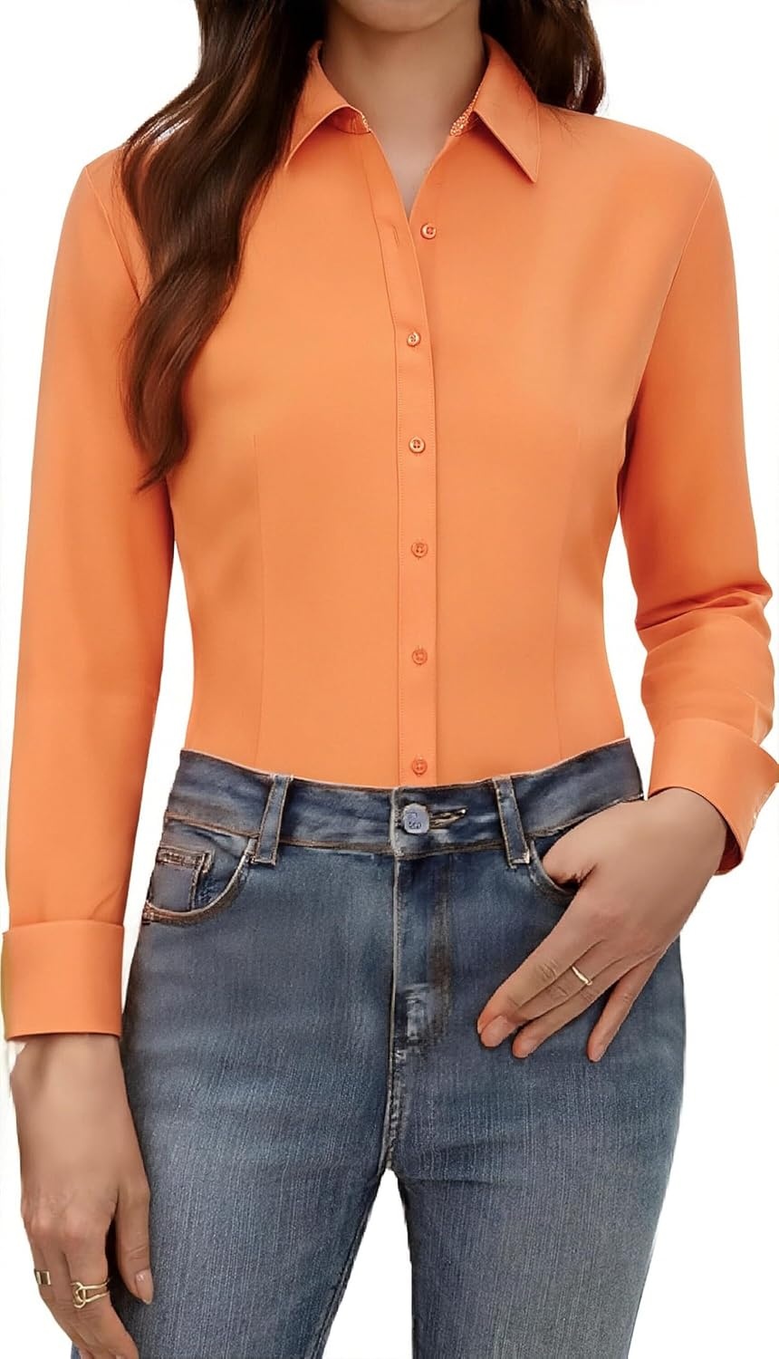 image:imageAlex Vando Womens Dress Shirts Button Down Wrinkle Free Long Sleeve Shirt Breathable 4Way Stretch Fabric Shirt WrinkleResistant Spread Collar Easy Care Ideal For Business amp Everyday WearOrange