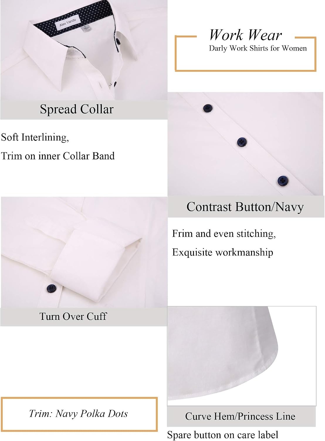 image:imageAlex Vando Womens Dress Shirts Button Down Wrinkle Free Long Sleeve Shirt Breathable 4Way Stretch Fabric Shirt WrinkleResistant Spread Collar Easy Care Ideal For Business amp Everyday WearWhite
