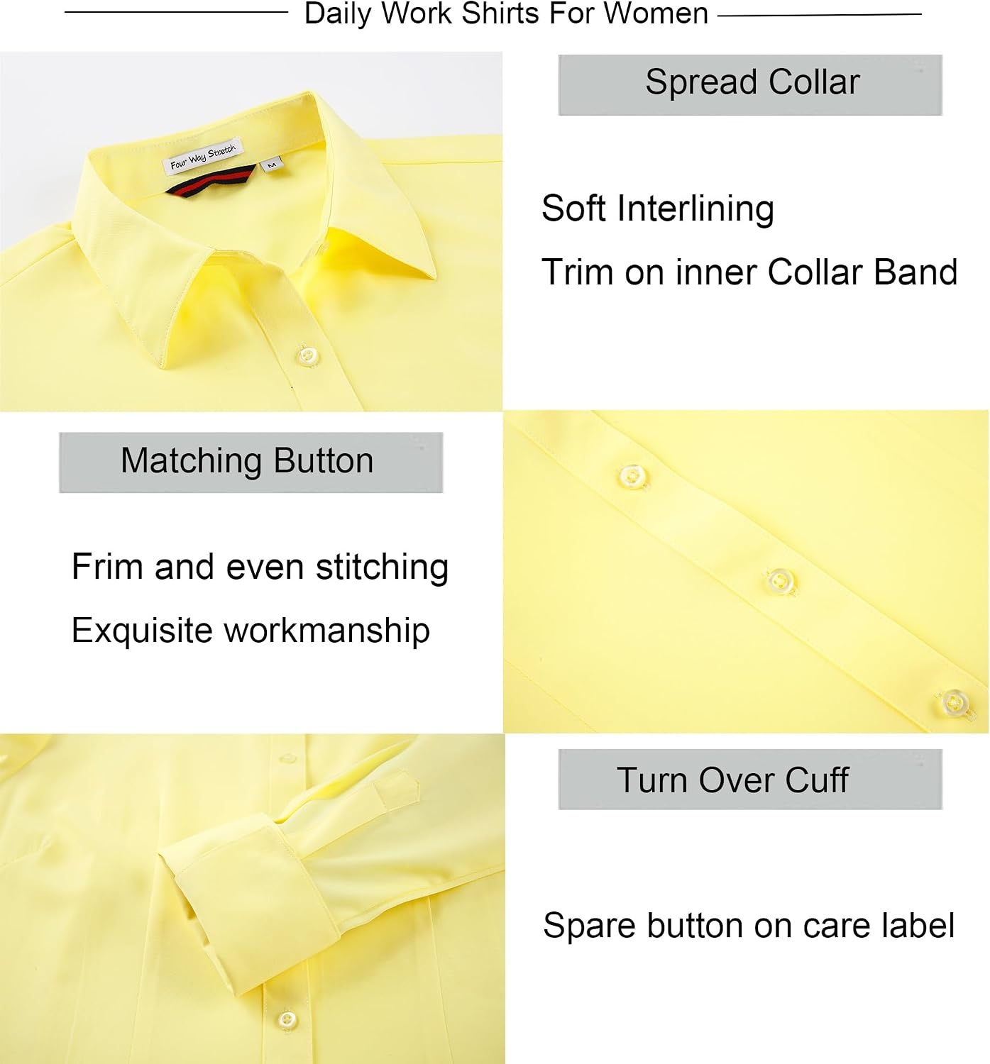 image:imageAlex Vando Womens Dress Shirts Button Down Wrinkle Free Long Sleeve Shirt Breathable 4Way Stretch Fabric Shirt WrinkleResistant Spread Collar Easy Care Ideal For Business amp Everyday WearYellow