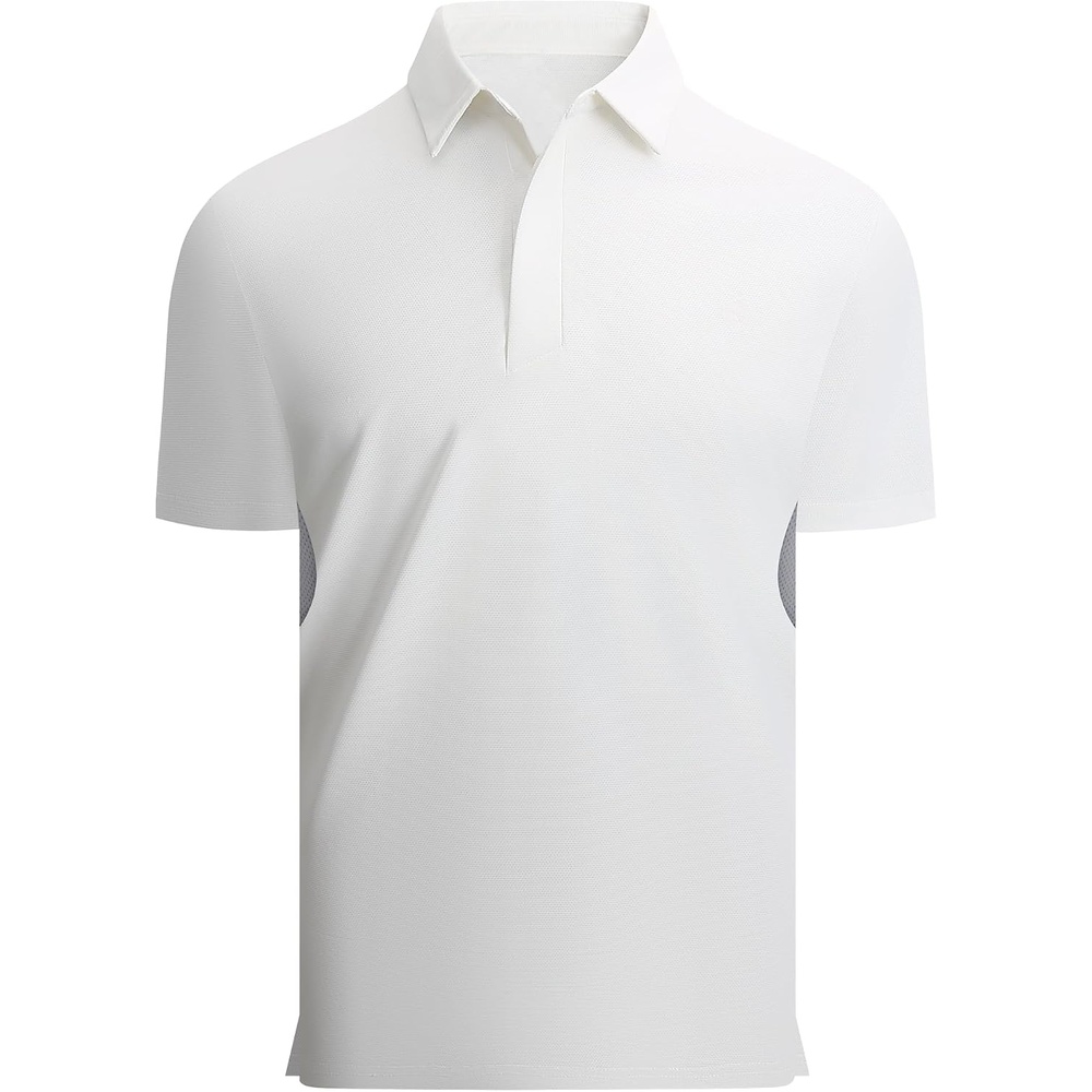 image:imageAlex Vando Mens Golf Polo Shirt Textured Stretch Performance Polo Structured Collar Textured Knit Finish 8Way Stretch Regular Fit True to Size 87 Nylon 13 Spandex Machine WashableWhite