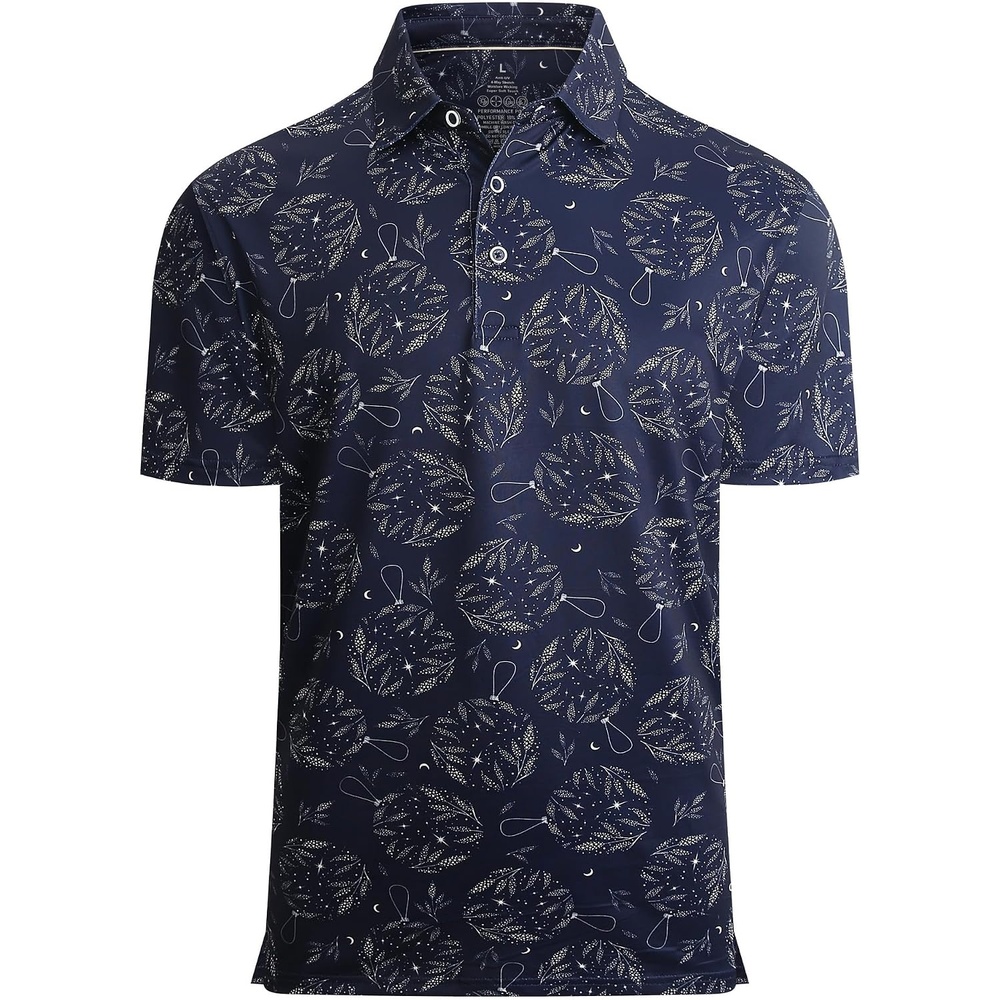 image:imageAlex Vando Mens Hawaiian Golf Shirt Moisture Wicking Digital Print Polo Tropical vivid patterns Sweatabsorbing Flexible stretch weave Side air slits Unrestricted daily activityNavy Christmas Ball