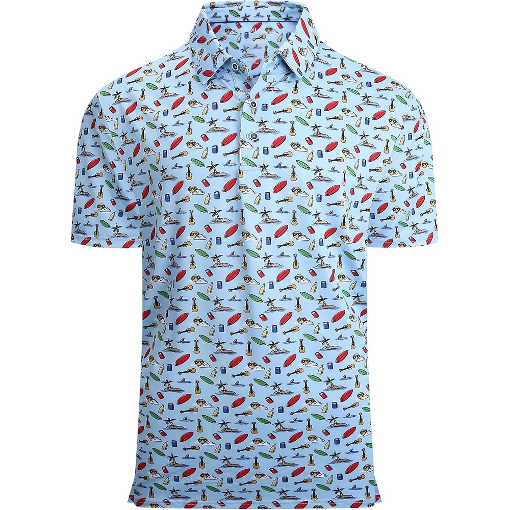image:imageAlex Vando Mens Hawaiian Golf Shirt Moisture Wicking Digital Print Polo  Tropical vivid patterns Sweatabsorbing Flexible stretch weave Side air slits Unrestricted daily activityBlue Surfboard