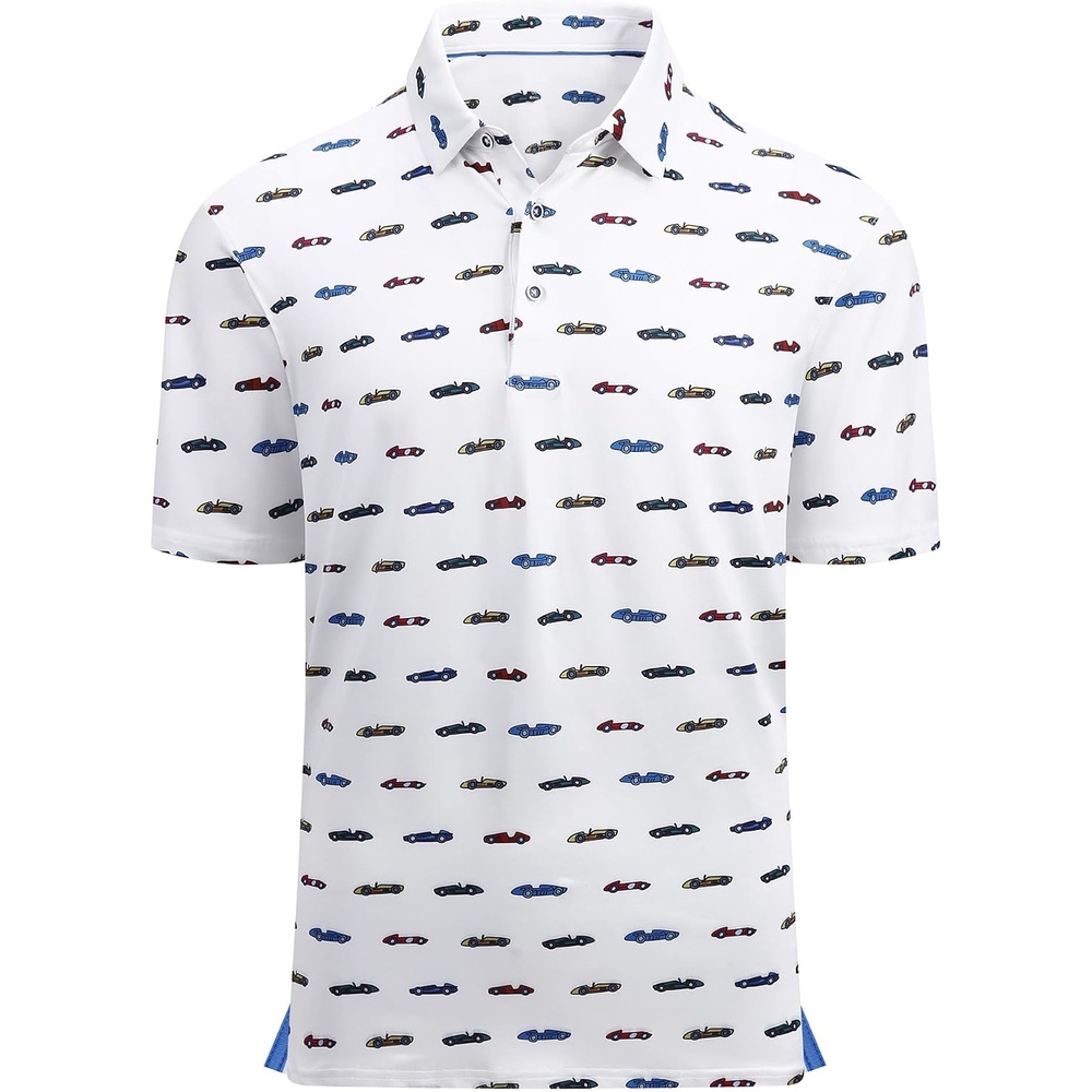image:imageAlex Vando Mens Hawaiian Golf Shirt Moisture Wicking Digital Print Polo Tropical vivid patterns Sweatabsorbing Flexible stretch weave Side air slits Unrestricted daily activityWhite Car