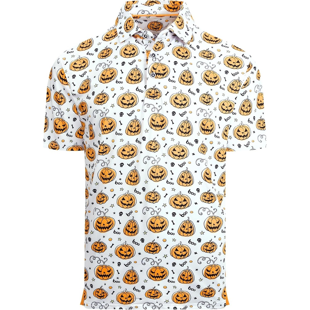 image:imageAlex Vando Mens Hawaiian Golf Shirt Moisture Wicking Digital Print Polo  Tropical vivid patterns Sweatabsorbing Flexible stretch weave Side air slits Unrestricted daily activityWhite Pumpkin