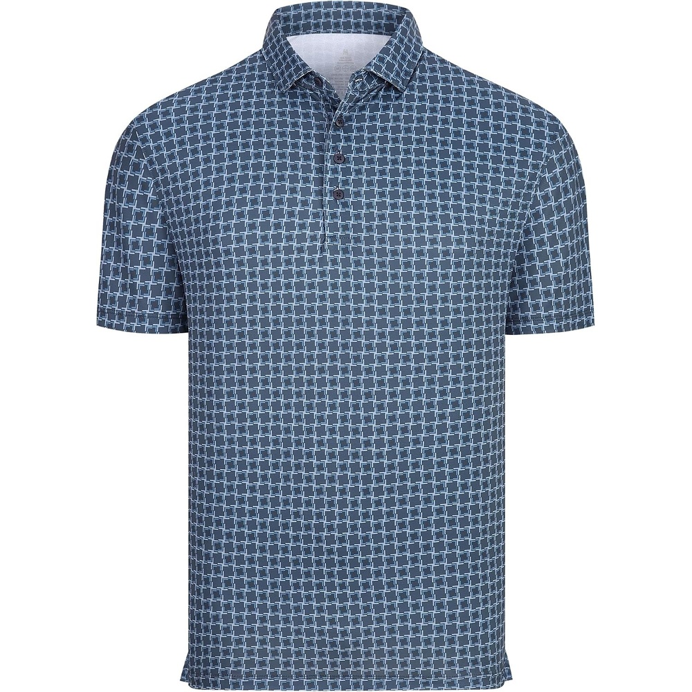 image:imageAlex Vando Mens Polo Shirts Short Sleeve Breeze Printed Dry Fit Golf Shirt Quick Dry Cooling Fabric Prevents Sunburn StayFlat Hidden Collar Solves Curling Easy Care NonIron Machine WashableNavygrid