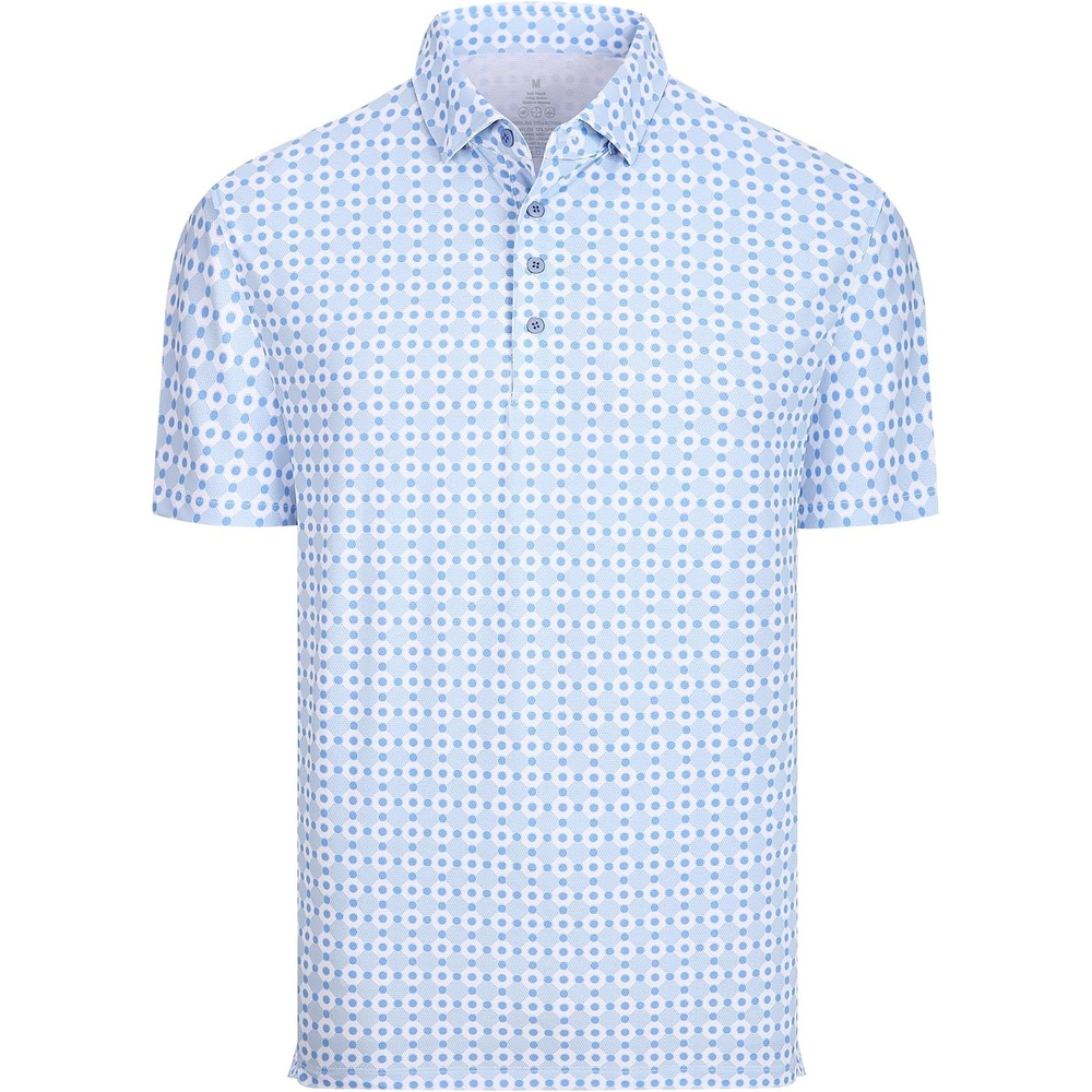 image:imageAlex Vando Mens Polo Shirts Short Sleeve Breeze Printed Dry Fit Golf Shirt Quick Dry Cooling Fabric Prevents Sunburn StayFlat Hidden Collar Solves Curling Easy Care NonIron Machine WashableLtbluedot