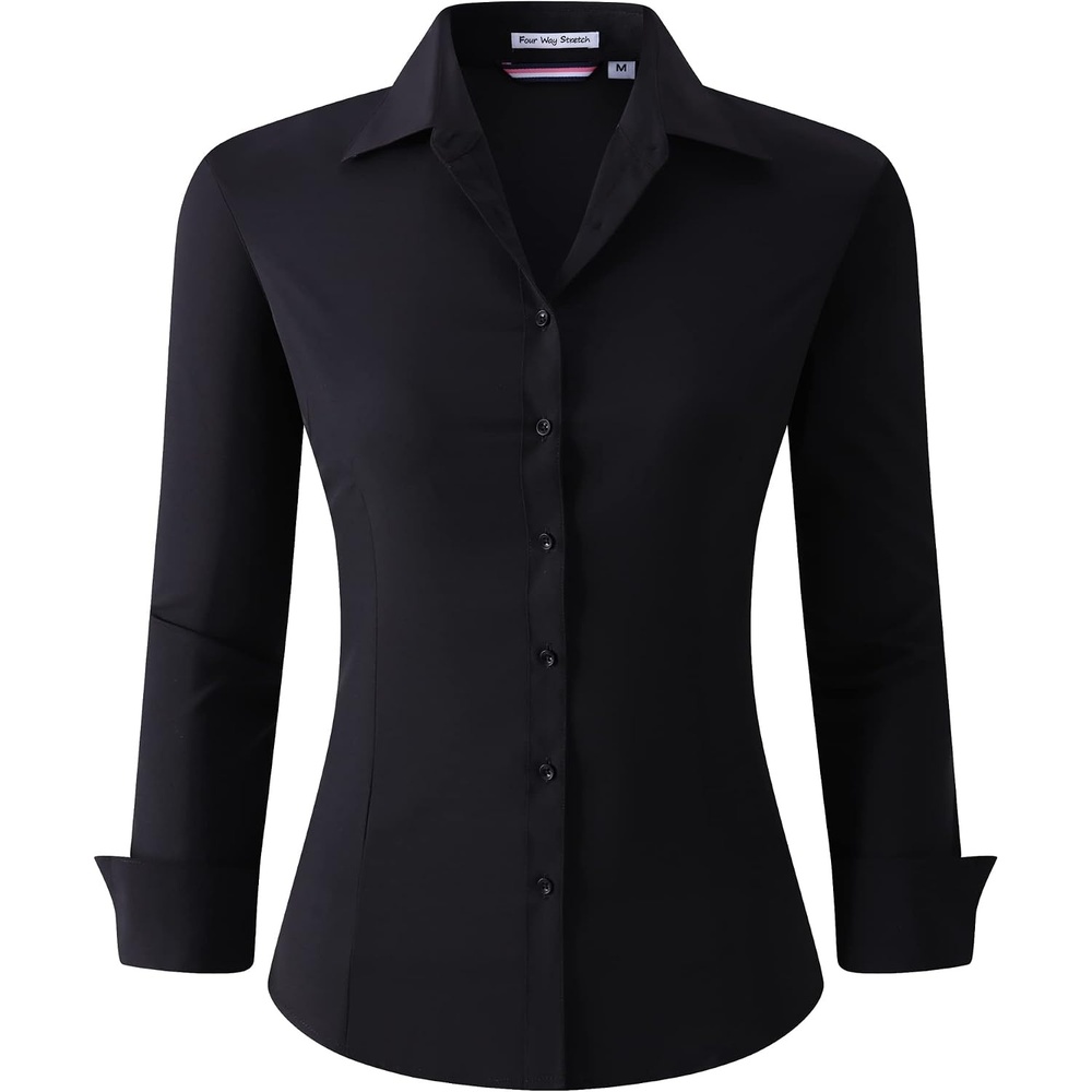 image:imageAlex Vando Womens Dress Shirts Button Down Wrinkle Free Long Sleeve Shirt Breathable 4Way Stretch Fabric Shirt WrinkleResistant Spread Collar Easy Care Ideal For Business amp Everyday WearWrinkle Free Black