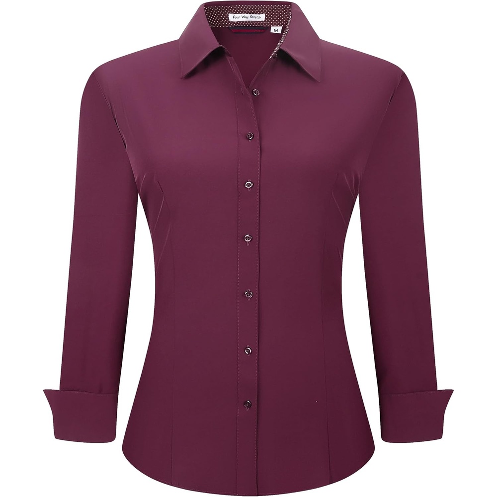 image:imageAlex Vando Womens Dress Shirts Button Down Wrinkle Free Long Sleeve Shirt Breathable 4Way Stretch Fabric Shirt WrinkleResistant Spread Collar Easy Care Ideal For Business amp Everyday WearWine