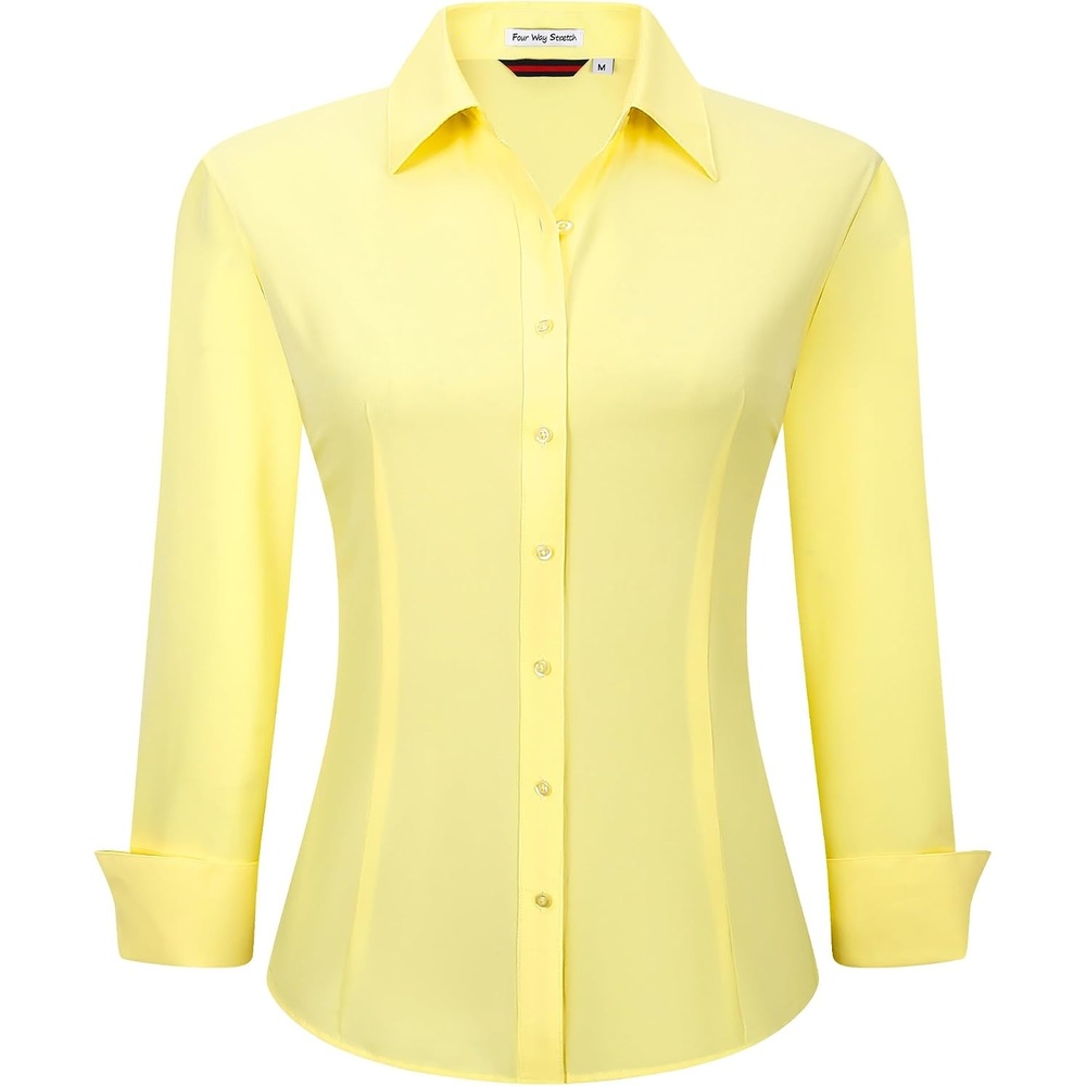 image:imageAlex Vando Womens Dress Shirts Button Down Wrinkle Free Long Sleeve Shirt Breathable 4Way Stretch Fabric Shirt WrinkleResistant Spread Collar Easy Care Ideal For Business amp Everyday WearYellow