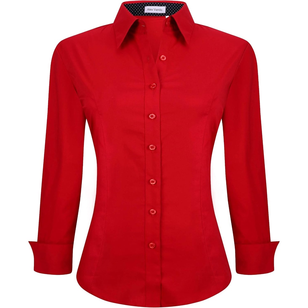 image:imageAlex Vando Womens Dress Shirts Button Down Wrinkle Free Long Sleeve Shirt Breathable 4Way Stretch Fabric Shirt WrinkleResistant Spread Collar Easy Care Ideal For Business amp Everyday WearRed