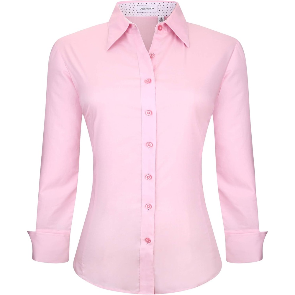 image:imageAlex Vando Womens Dress Shirts Button Down Wrinkle Free Long Sleeve Shirt Breathable 4Way Stretch Fabric Shirt WrinkleResistant Spread Collar Easy Care Ideal For Business amp Everyday WearPink
