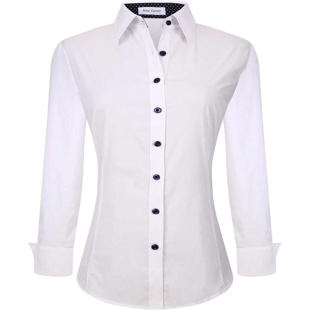image:imageAlex Vando Womens Dress Shirts Button Down Wrinkle Free Long Sleeve Shirt Breathable 4Way Stretch Fabric Shirt WrinkleResistant Spread Collar Easy Care Ideal For Business amp Everyday WearWhite